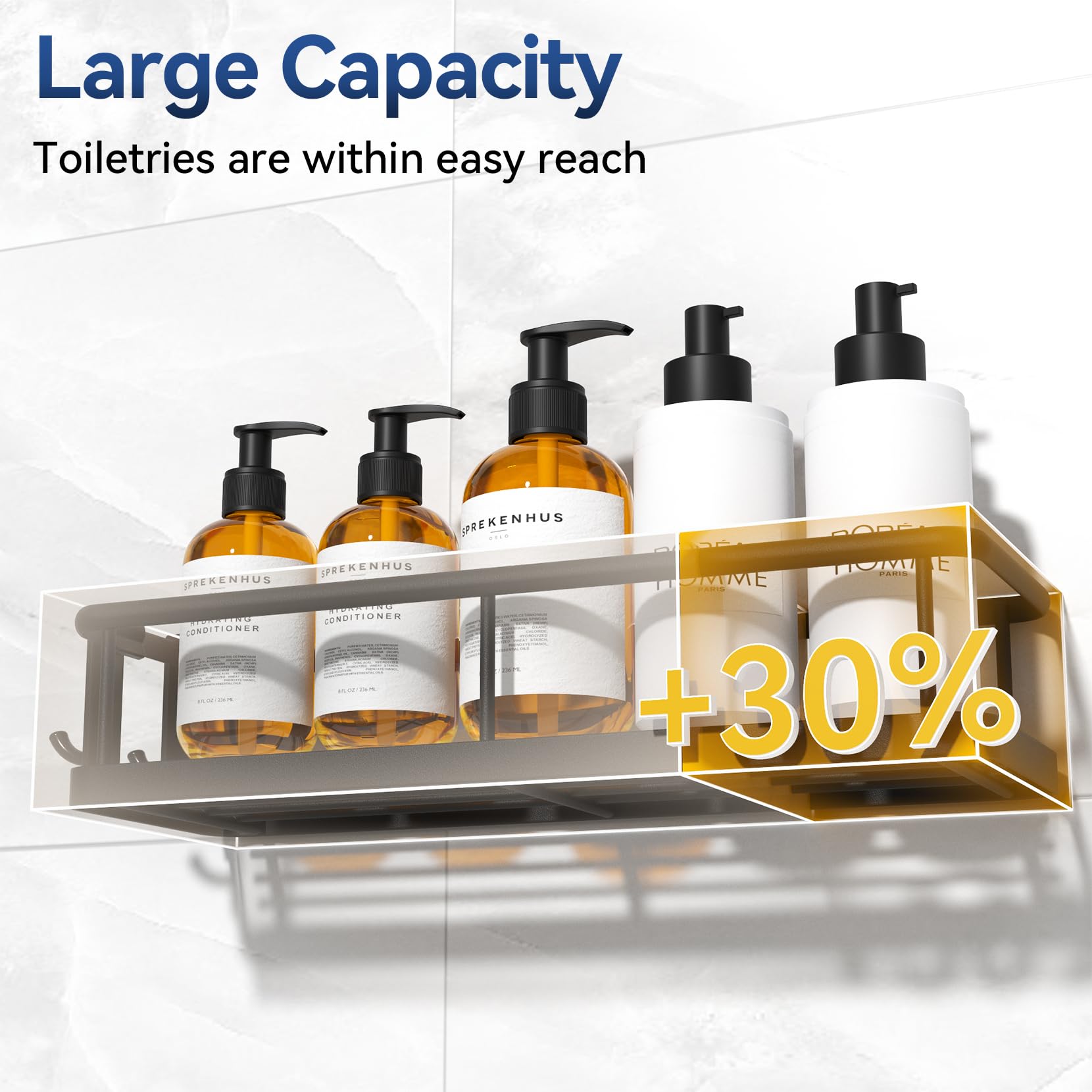 Yasonic Shower Caddy Adhesive, No Drill Bathroom Shower Organizers, With Removable Hooks And Soap Holder, Rust Proof Shower Shel