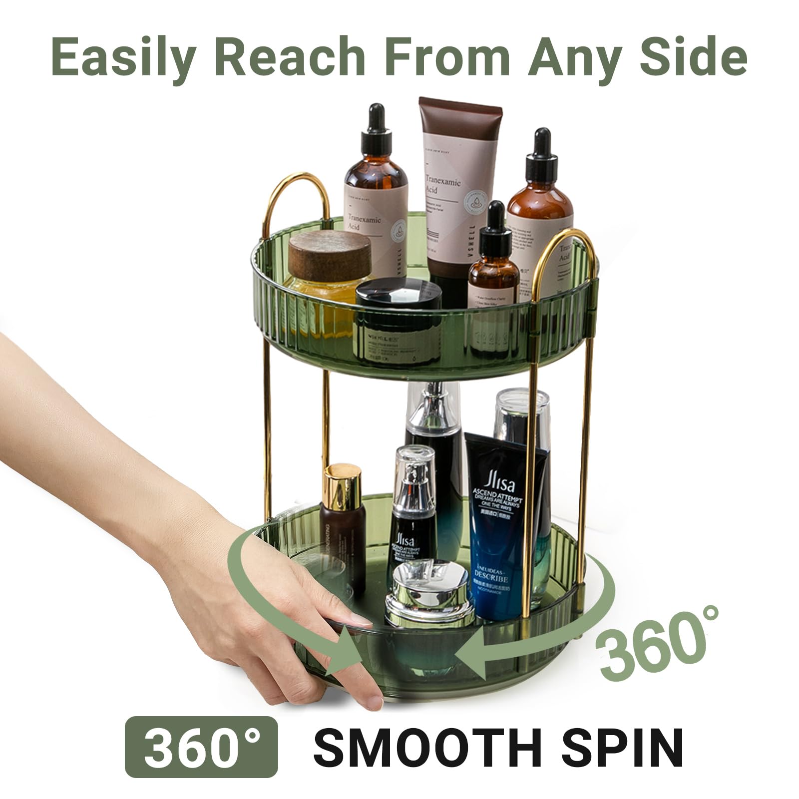 Asayuee 360 Rotating Makeup Organizer For Vanity,2 Tier Large Capacity Cosmetics Skincare Organizers,Bathroom Countertop Organiz