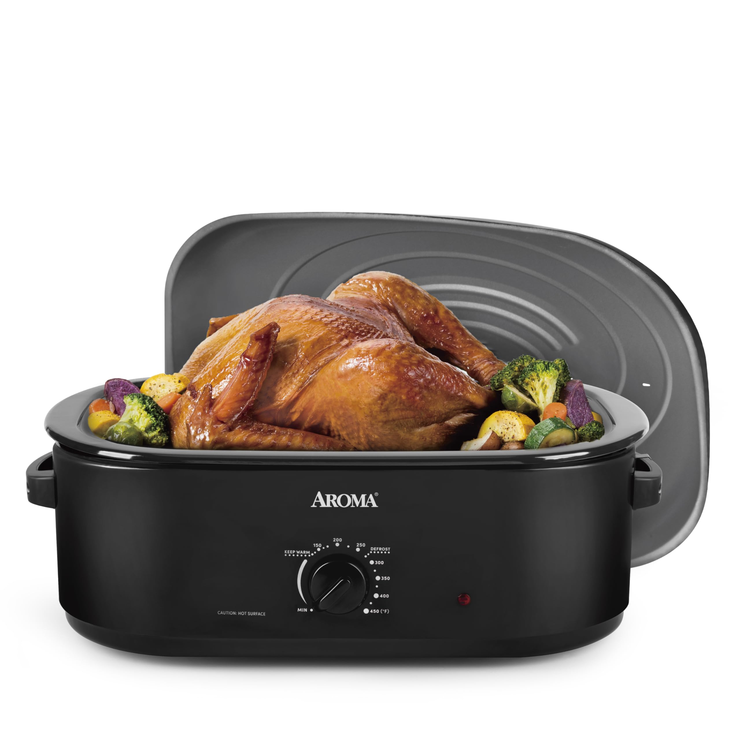 Aroma 18Qt. Roaster Oven With Self-Basting Lid, Fits 22-Lb. Turkey, Adjustable Temperature Settings, Keep Warm Setting, Black (A