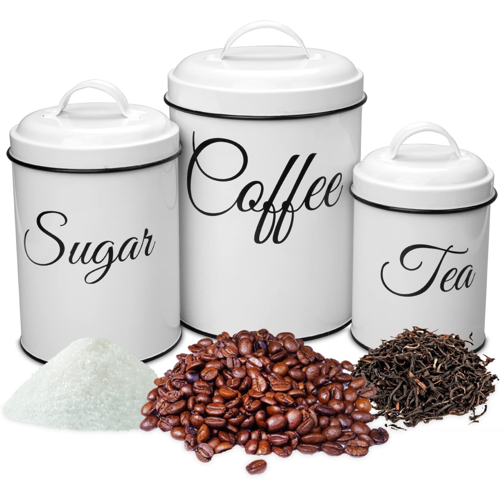 Canister Sets For Kitchen Counter, Kitchen Canisters Set Of 3, Airtight Countertop Flour And Sugar Containers, Coffee And Tea St
