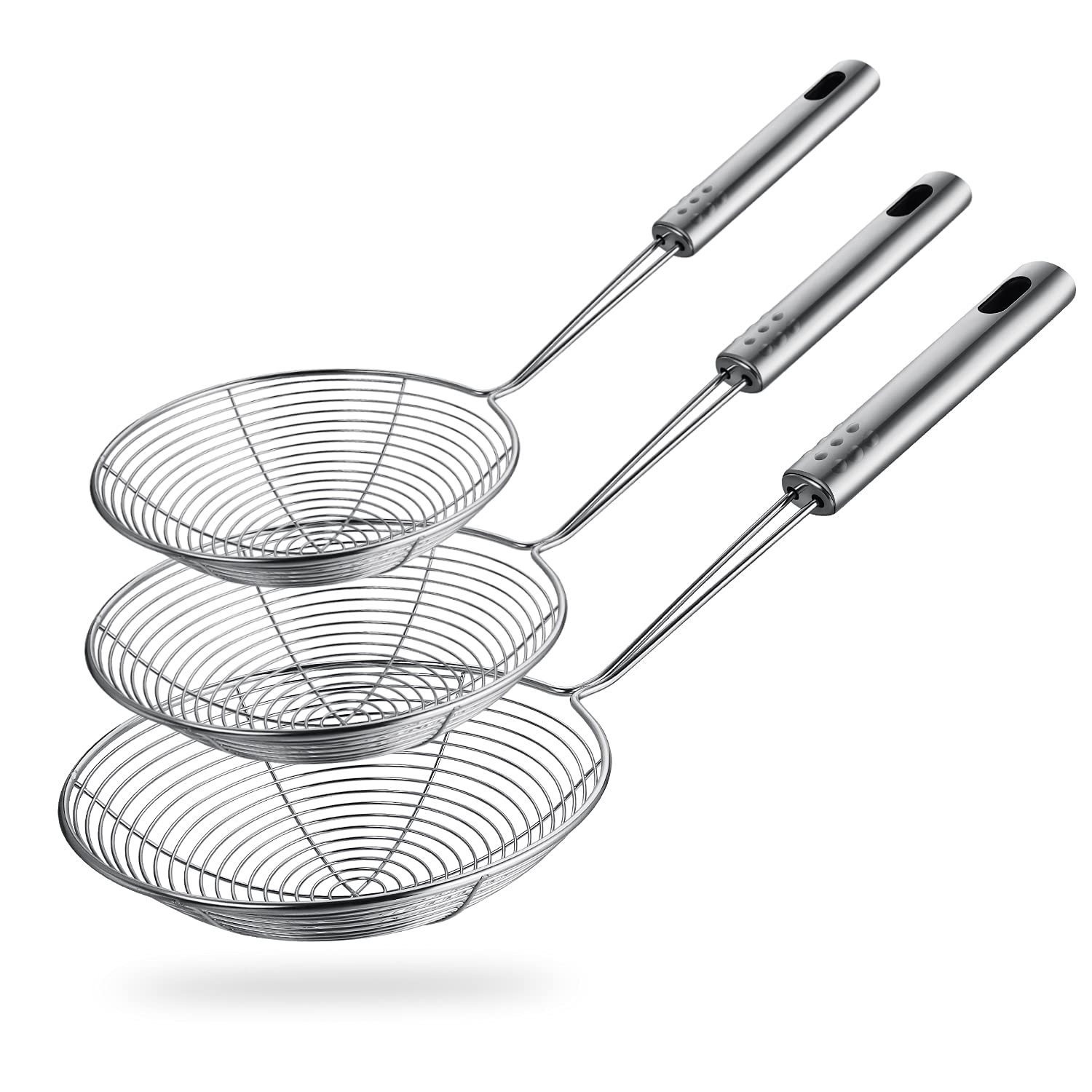 Spider Strainer Skimmer Spoon, Hspiow Set Of 3 Sizes Frying Spoon Stainless Steel Fryer Scoop Wire Strainer Ladle With Long Hand