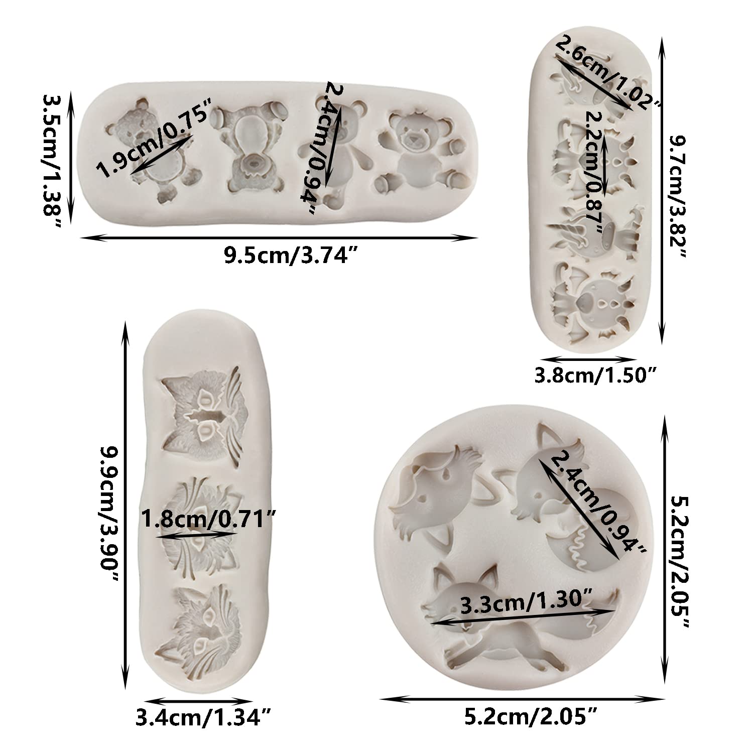Sijiangmold Cat Head Fondant Molds Bear Fox Unicorn Silicone Mold For Cupcake Topper Cake Decorating Chocolate Gum Paste Polymer