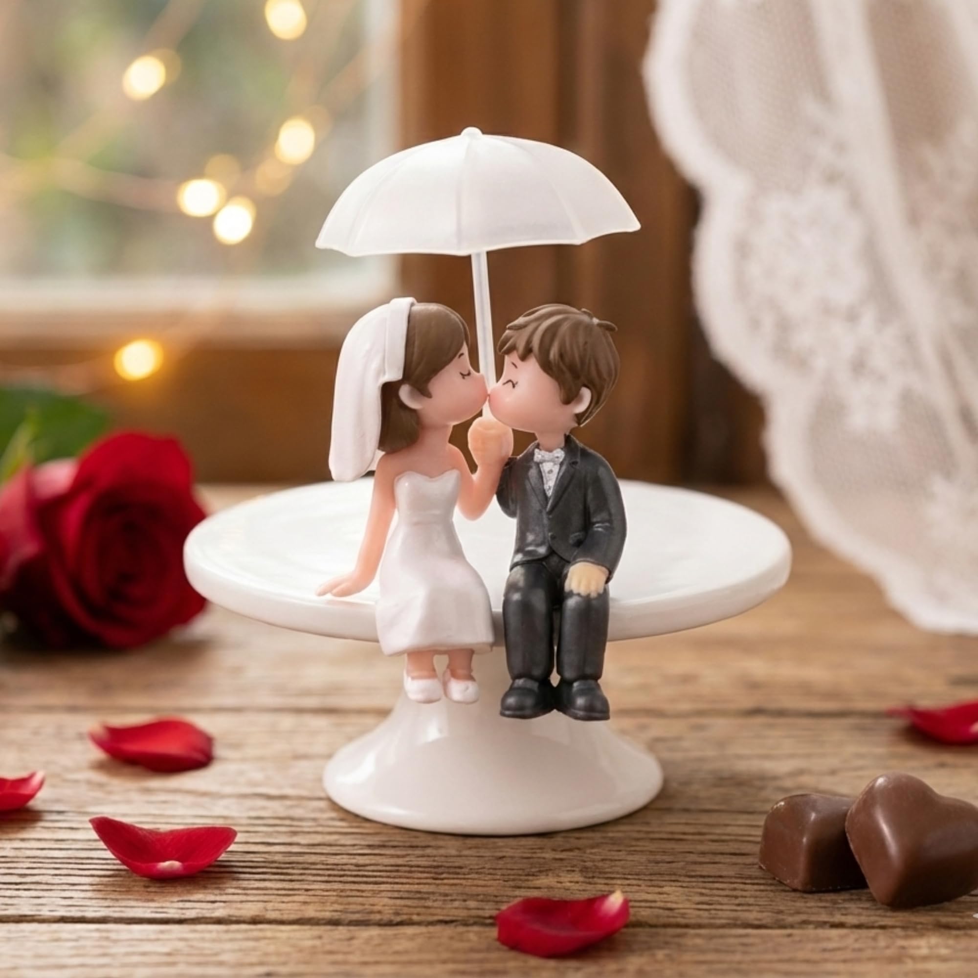 Ecraftindia Romantic Couple Statue Under Umbrella Showpiece Anniversary Valentine Gift For Girlfriend Boyfriend Husband Wife Her