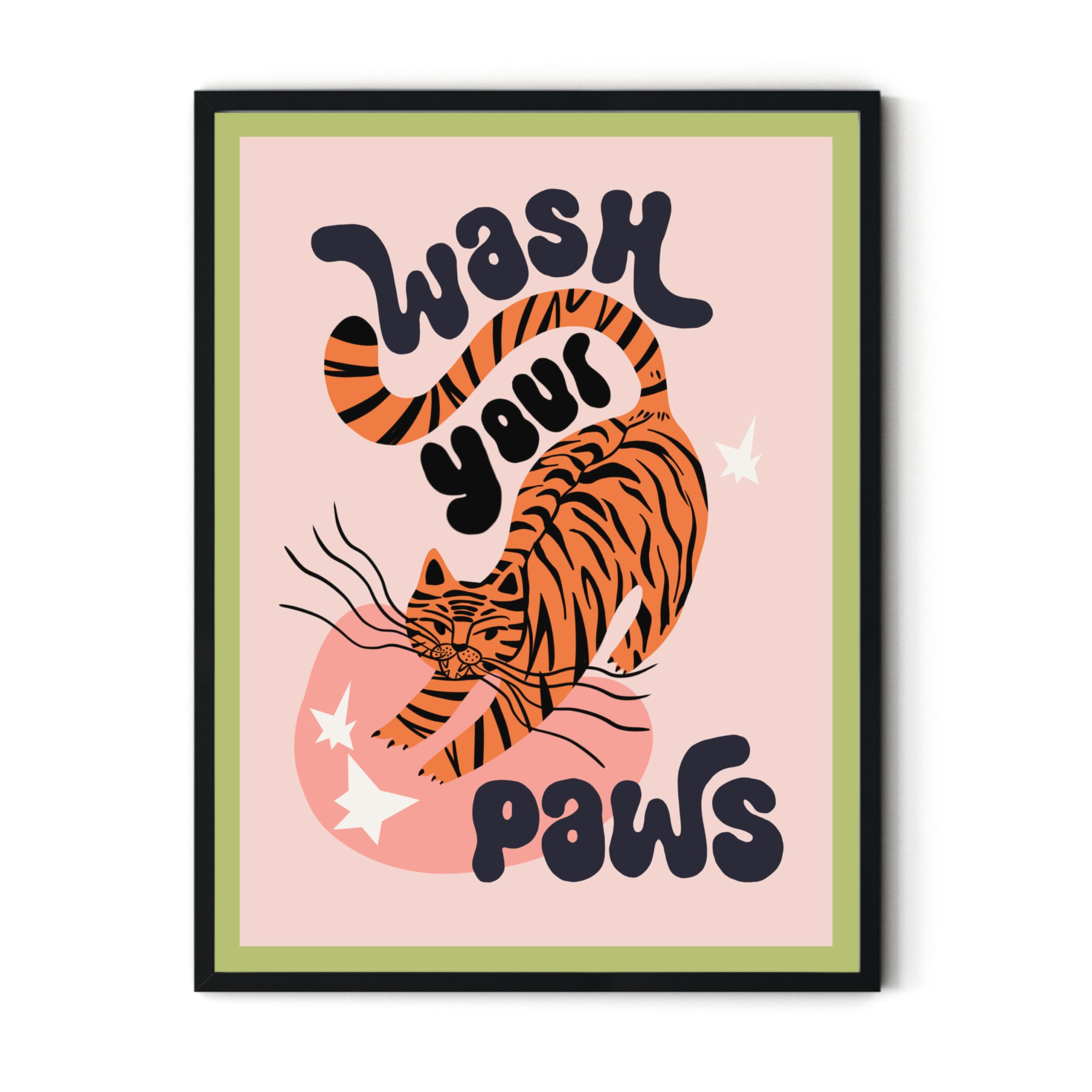 Twodays Funny Bathroom Decor, Funky Maximalist Toilet Wall Art, Tiger Wash Your Paws Posters, Large Eclectic Trendy Colourful An