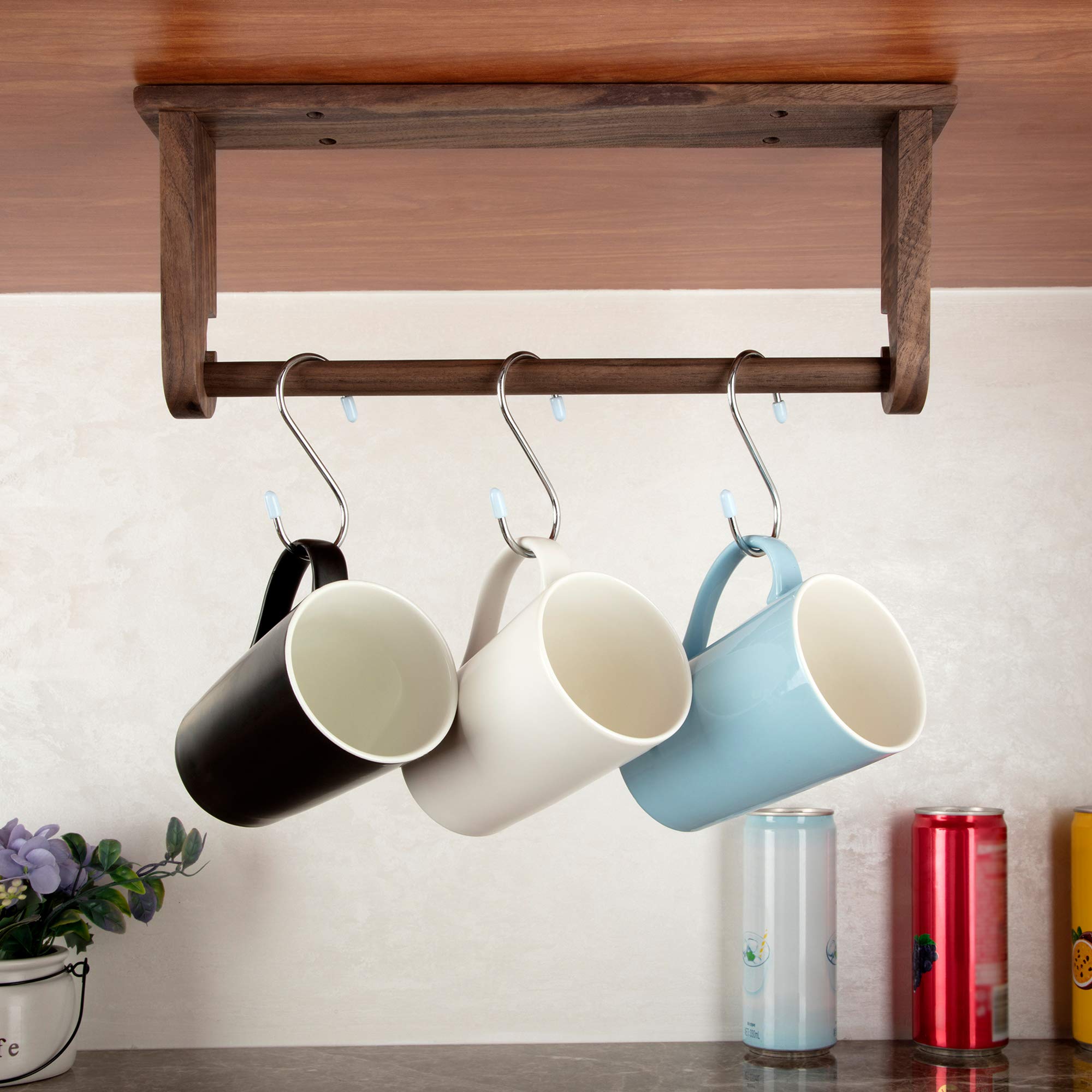 Wood-Paper-Towel-Holder-Under-Cabinet-Kitchen-Handmade - Wall Mounted/Adhesive No Drill Sturdy Roll Hanging Organizer, Horizonta