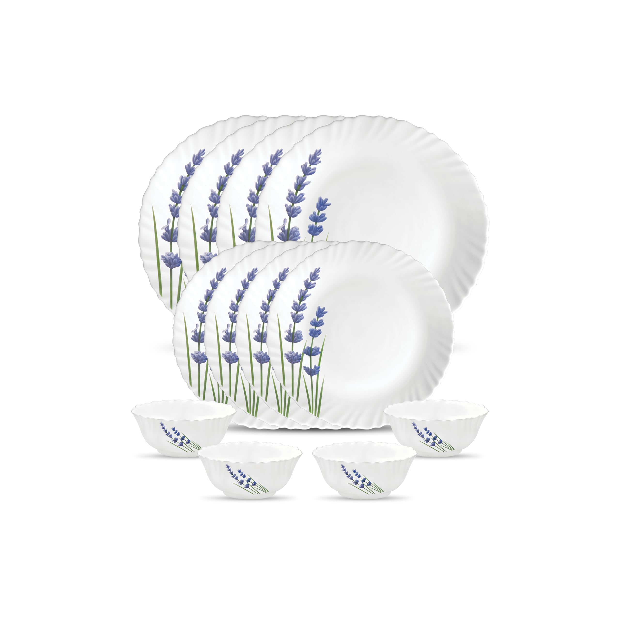 La Opala English Lavender Novo Collection Opalware Dinner Set, 12 Pieces, White, (Model: Laop/Dset/B07)