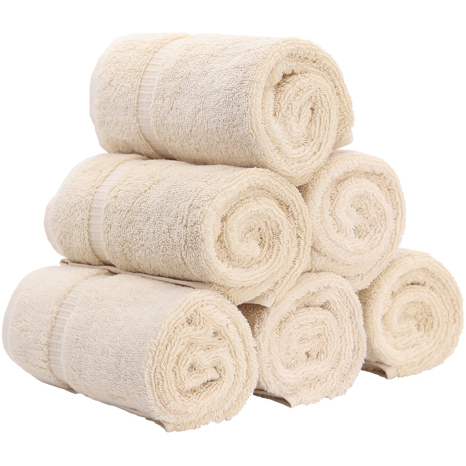 Luxury Hotel & Spa Towel 100% Genuine Turkish Cotton Hand Towels - Beige - Dobby Border - Set Of 6