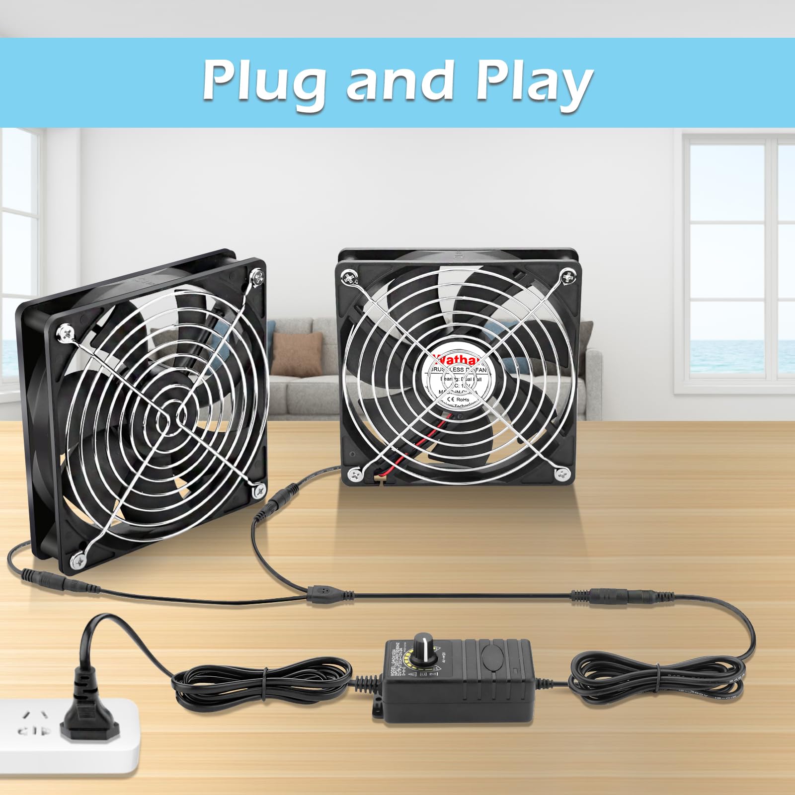 Wathai 120mm Muffin Fan Dual Ball with AC 110v - 240V Speed Control High Performance for Doorways, Wood Stoves, Fireplaces 2 Pac