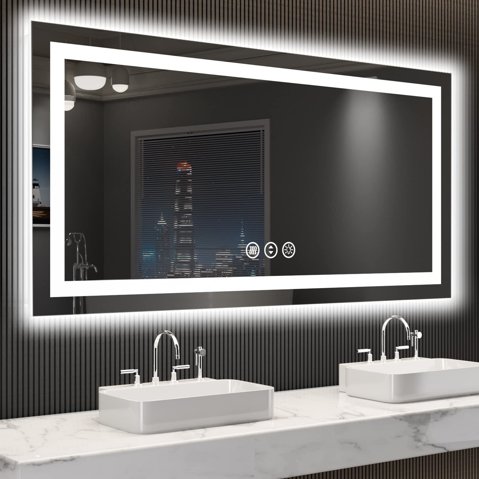 Loaao 55X30 Led Bathroom Mirror With Lights, Anti-Fog, Dimmable, Backlit + Front Lit, Lighted Bathroom Vanity Mirror For Wall, S