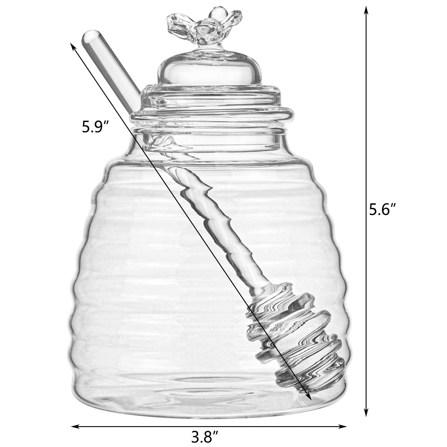 Hedume Honey Jar With Dipper And Lid, Honey Bee Pot, 17Oz Glass Beehive Honey Pot For Home Kitchen