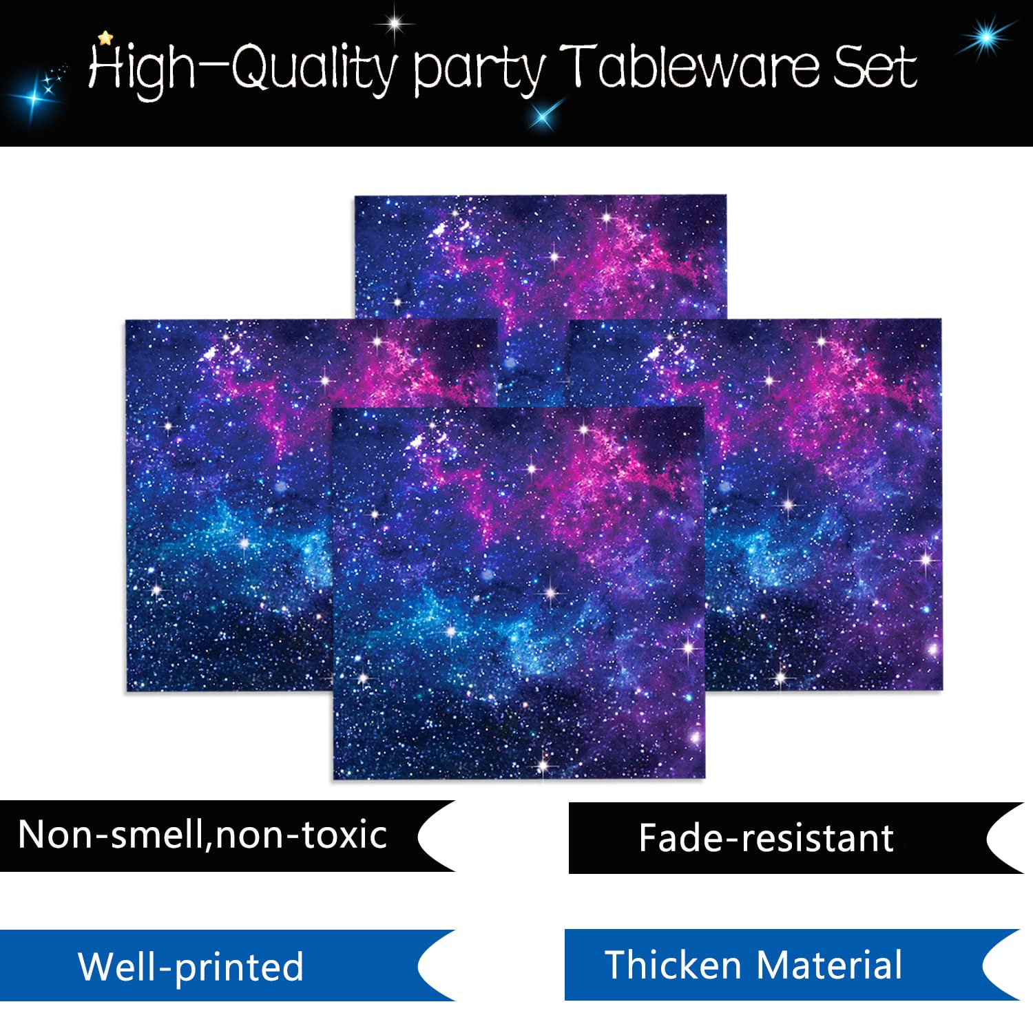 Space Galaxy Party Supplies Tableware Set Outer Space Theme Birthday Party Decoration Starry Night Solar System Planet Plates Napkins Forks Cups for 24 Guests