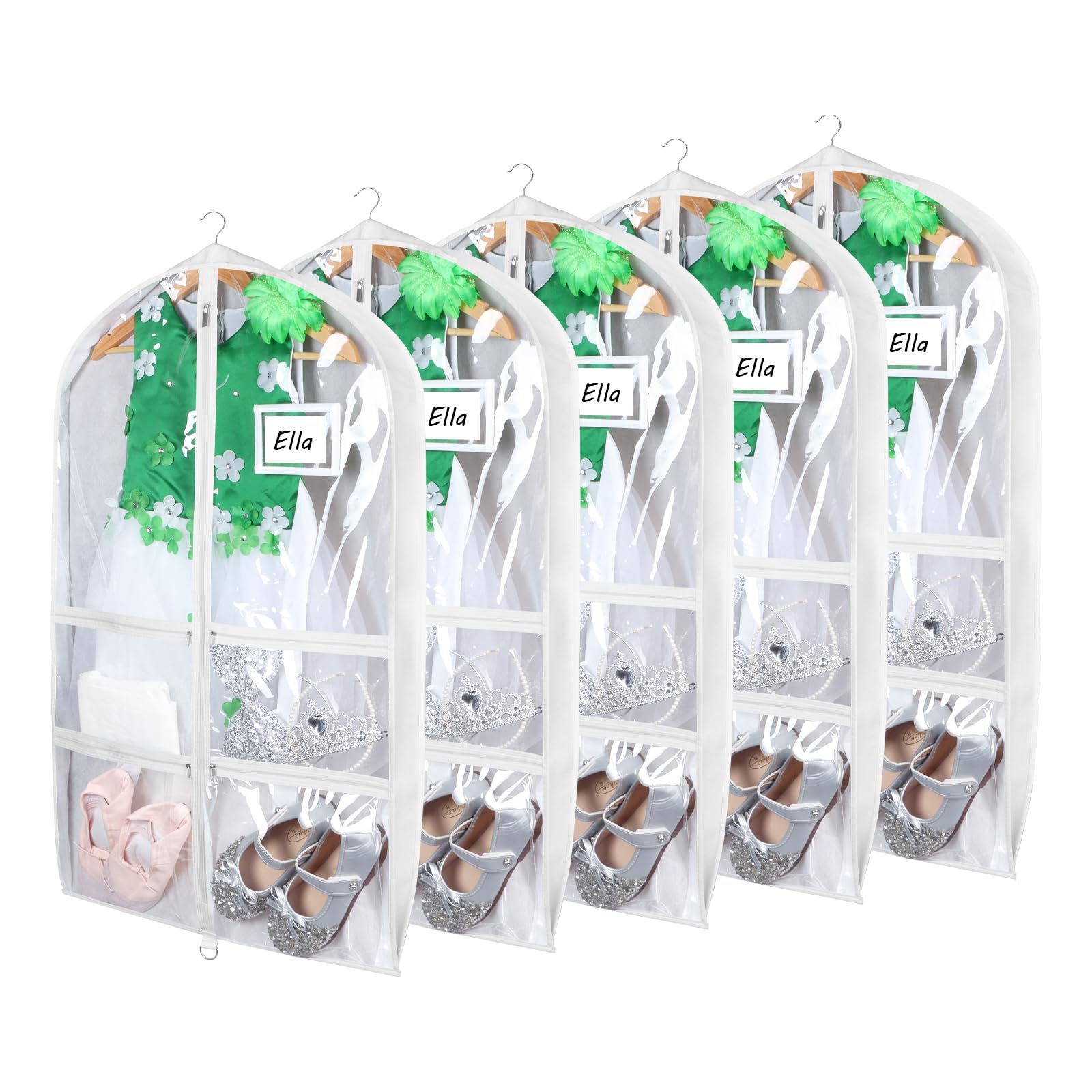 Syeeiex Clear Dance Costume Garment Bag with 3 Gussetes(5 Pack),40 Garment Bags for Dance Costumes,Kids Dance Garment Bag with