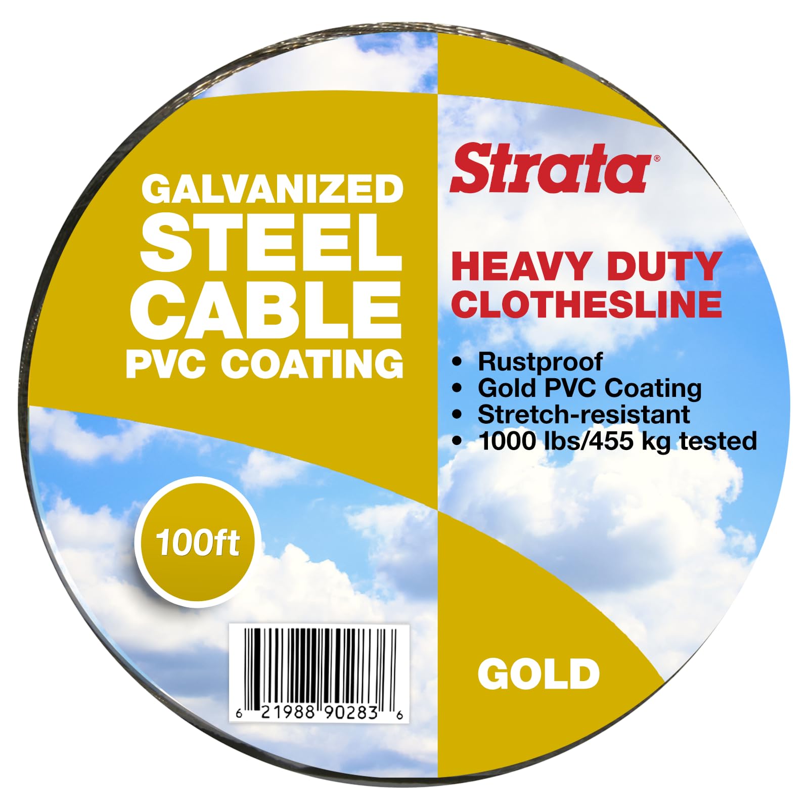 Strata Heavy Duty Outdoor Clothesline For Drying Clothes, Linen & Laundry Items - 100 Ft Rustproof, Stretch-Resistant With Gold