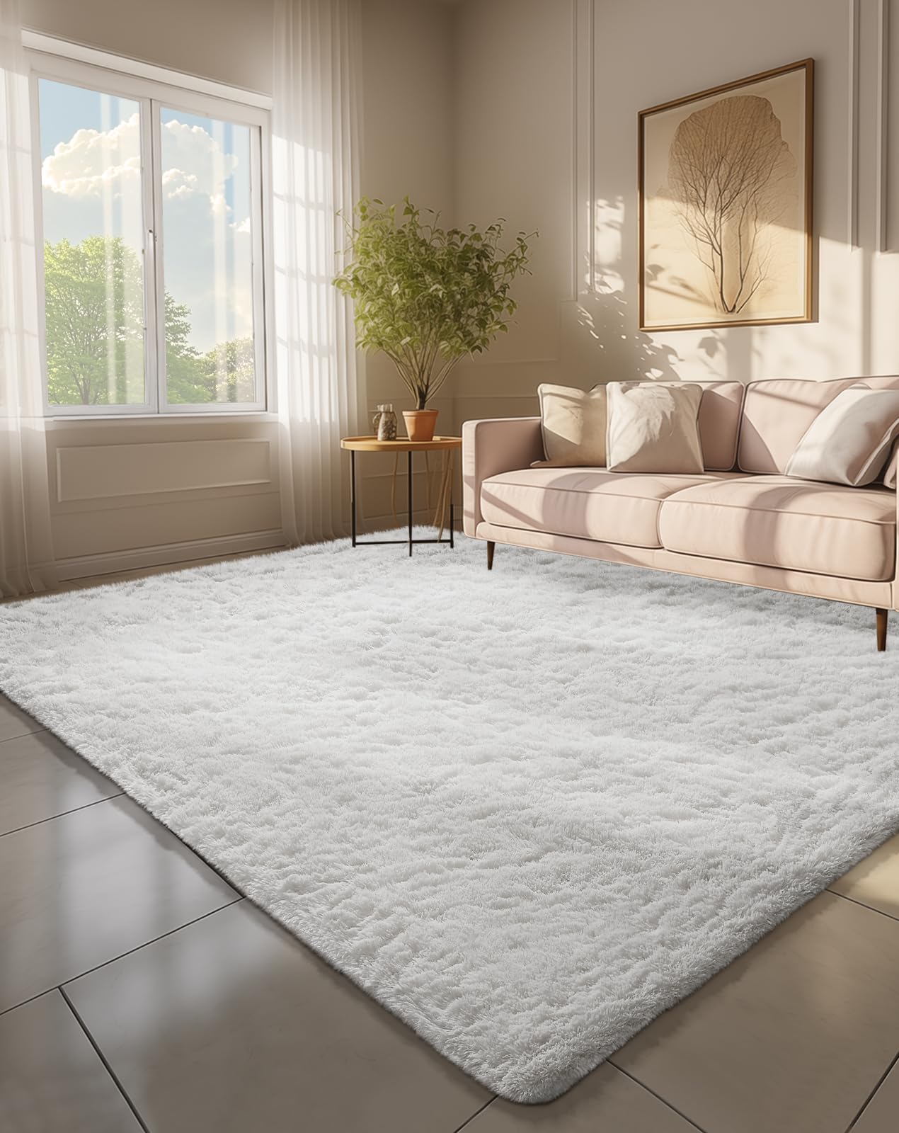 Ophanie 6x9 White Rugs for Living Room, Large Fluffy Shag Fuzzy Plush Soft Living Room Area Rugs, Floor Shaggy Carpets for Bedro