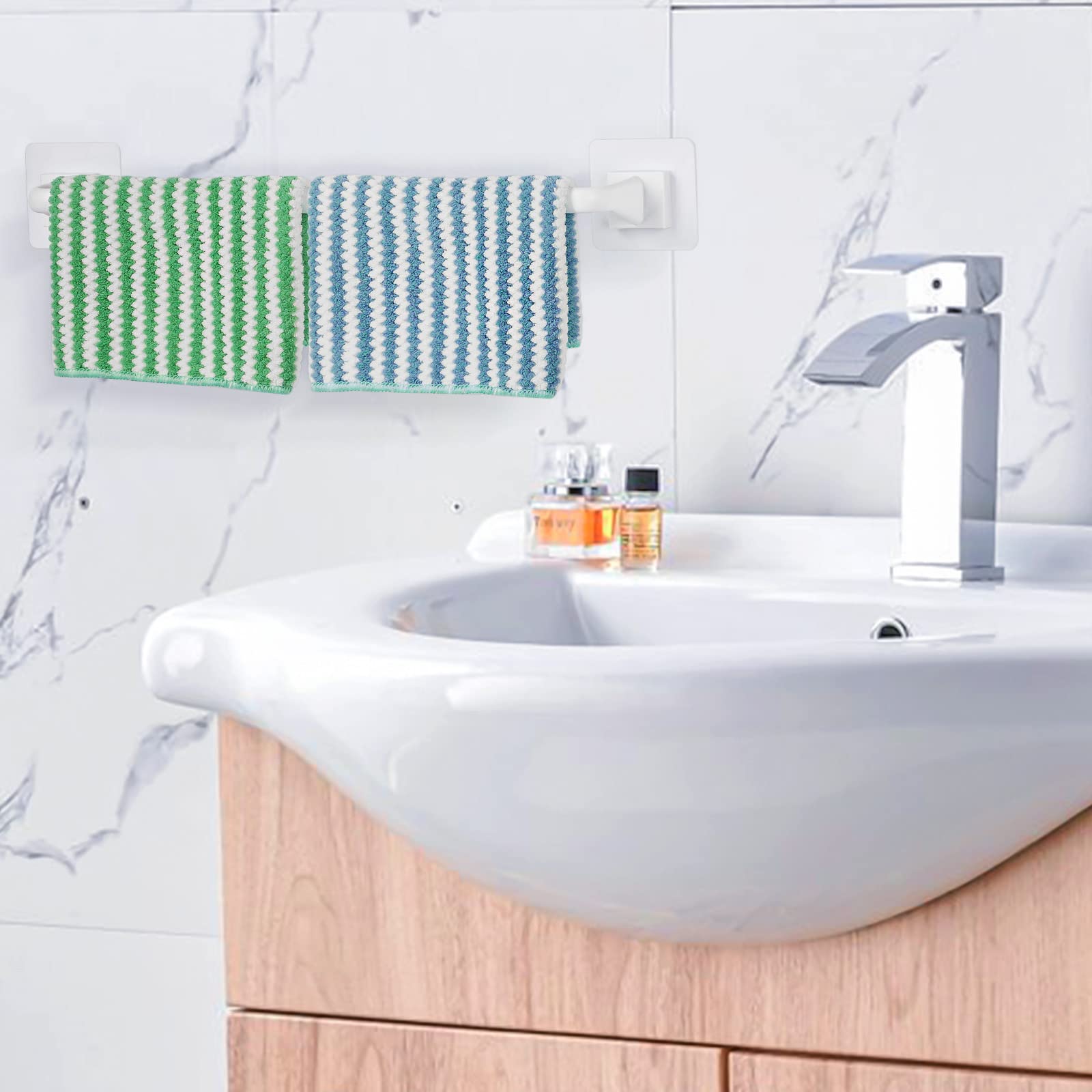Liitrton Self Adhesive Towel Bar No Drill Hand Towel Hanger for Bathroom and Kitchen Towel Storage Self (L  White)