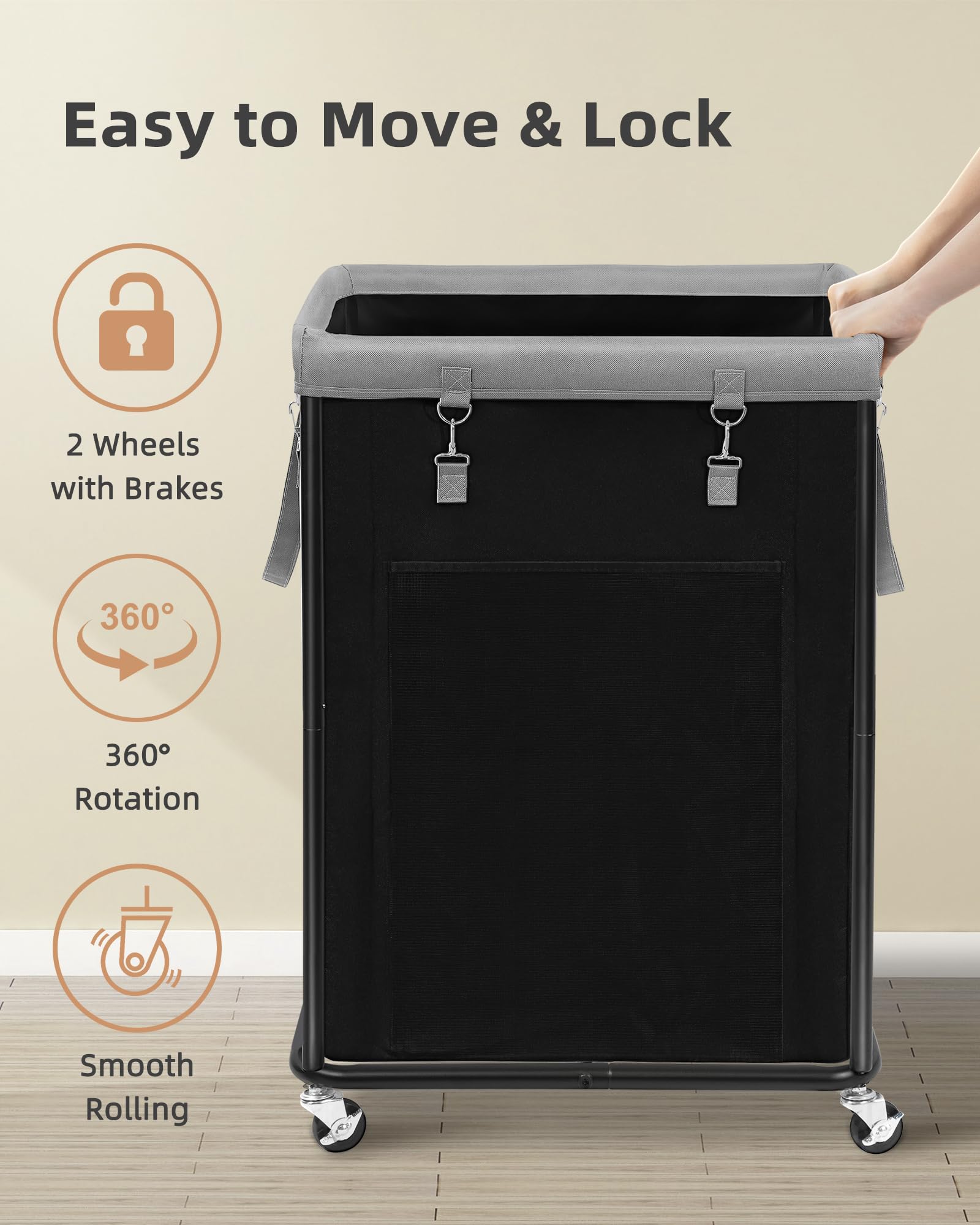 Storage Maniac Large Laundry Basket With Wheels 160L Rolling Laundry Hamper Laundry Cart With Metal Frame And Removable Bag, Clo