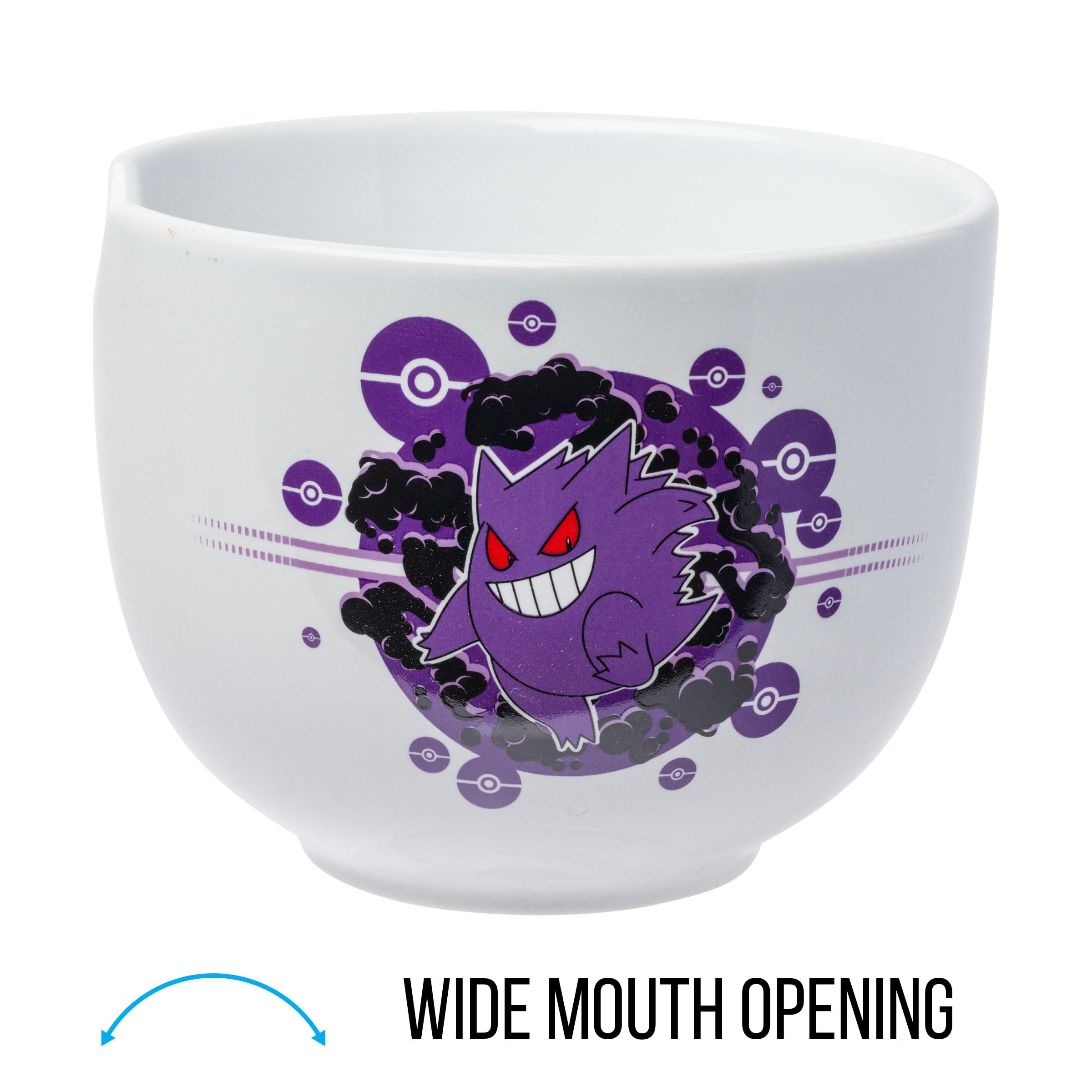 Silver Buffalo Pokemon Gengar Pokeball Ceramic Ramen Noodle Rice Bowl With Chopsticks, Microwave Safe, 20 Ounces