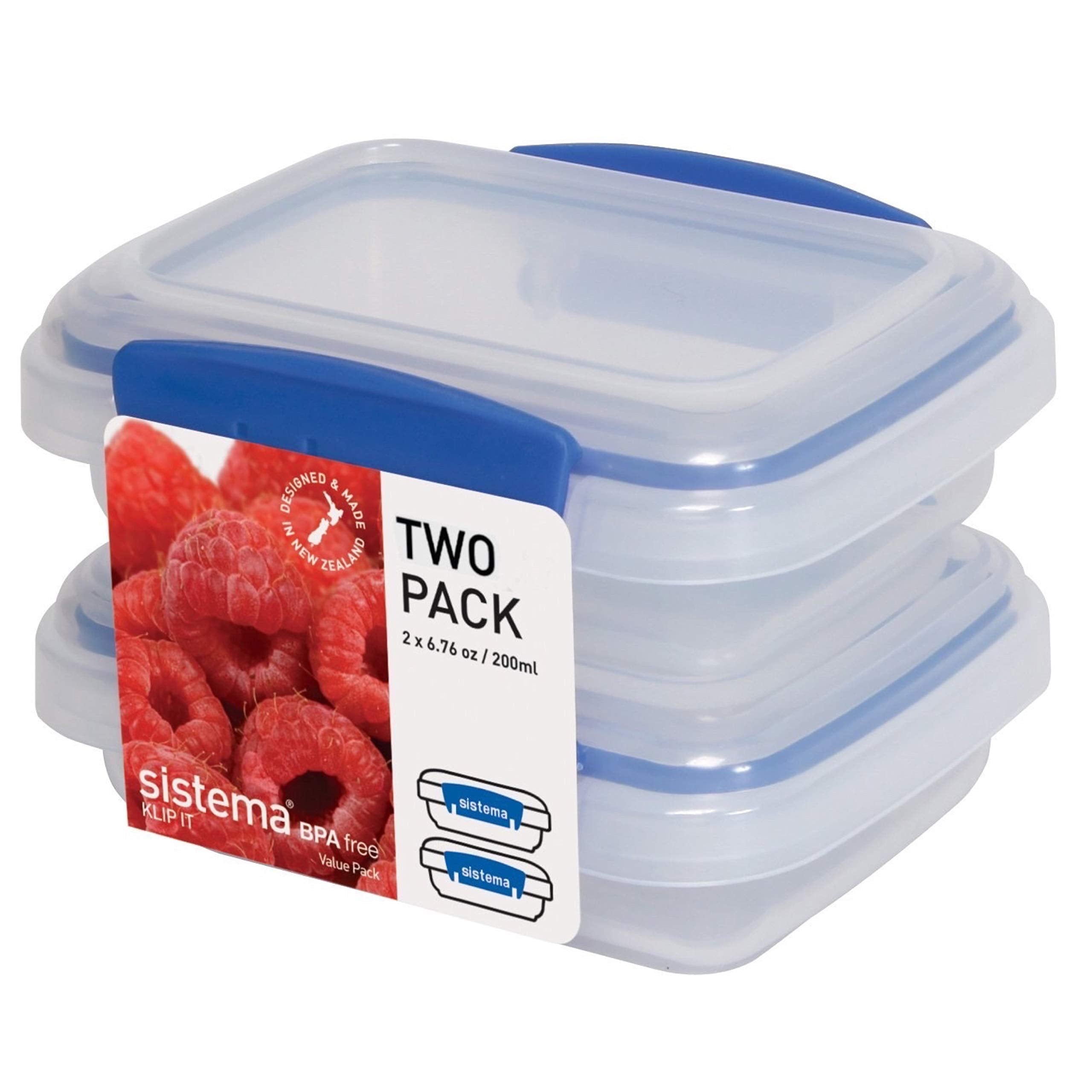 Sistema Klip It Rectangular Collection Food Storage Container, 6.7 Oz./0.2 L, Clear/Blue, 2 Count