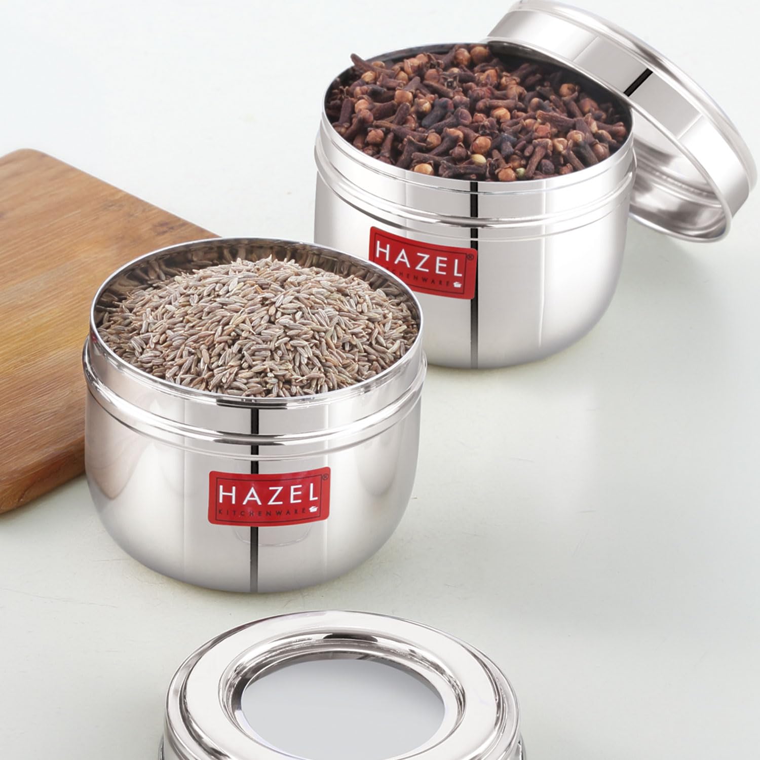 Hazel Steel Storage Containers With Clear View Lid 450Ml, Pack Of 2 | Food Organizer Dabba For Kitchen, Snacks & Leftovers