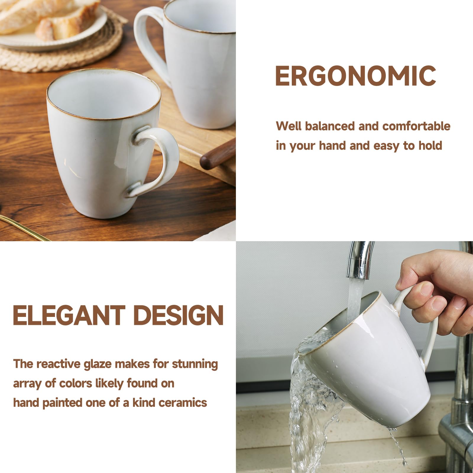 MONITO 17 OZ Coffee Mugs Set of 6, Large Ceramic Coffee Mugs,Modern Coffee Mugs Set with handle for Tea/Latte/Cappuccino/Milk/Co