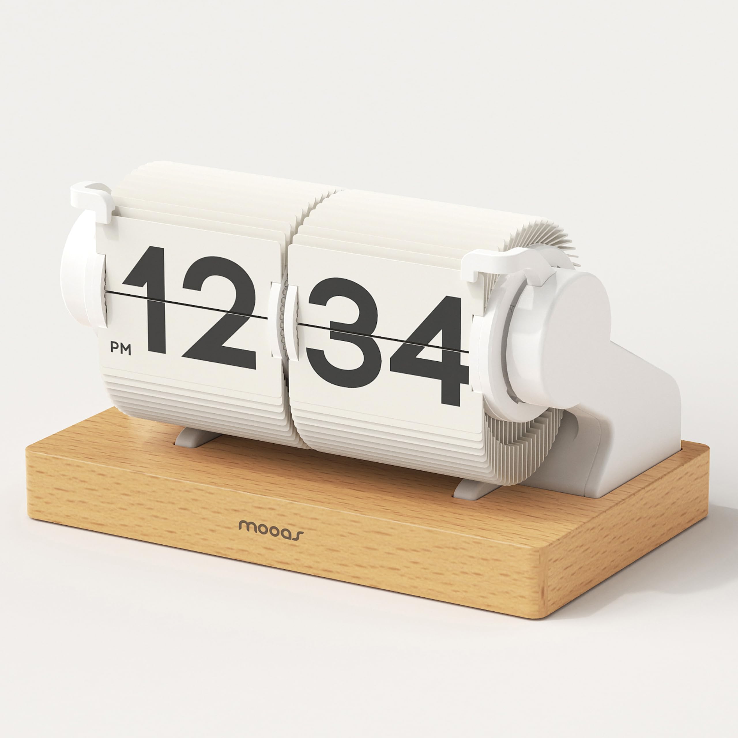 Mooas Multi Wood Mini Flip Desk Clock (White), Retro Vintage Analog Automatic Flip Clock, Timer Calender, Desk Clock Large Numbe