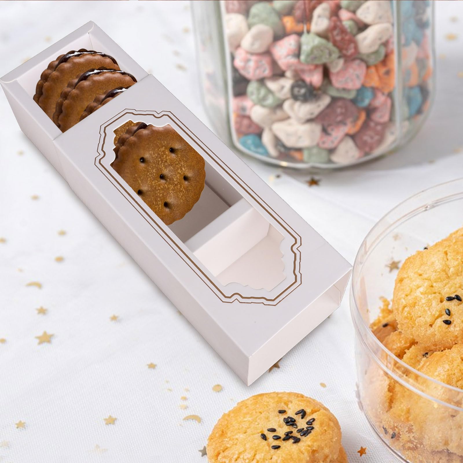 Acxfond Macaron Boxes For 5 To 6, 50 Pack White Macarons Packaging Boxes With Clear Display Window Bakery Boxes Or Container For