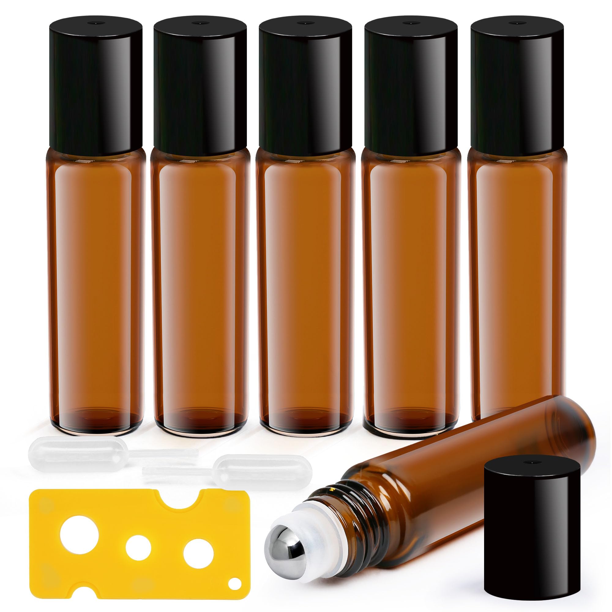 Lotfancy Essential Oil Roller Bottles, 6Pc 10Ml Amber Glass Bottle With Stainless Steel Roller Balls And Caps, Leakproof Perfume