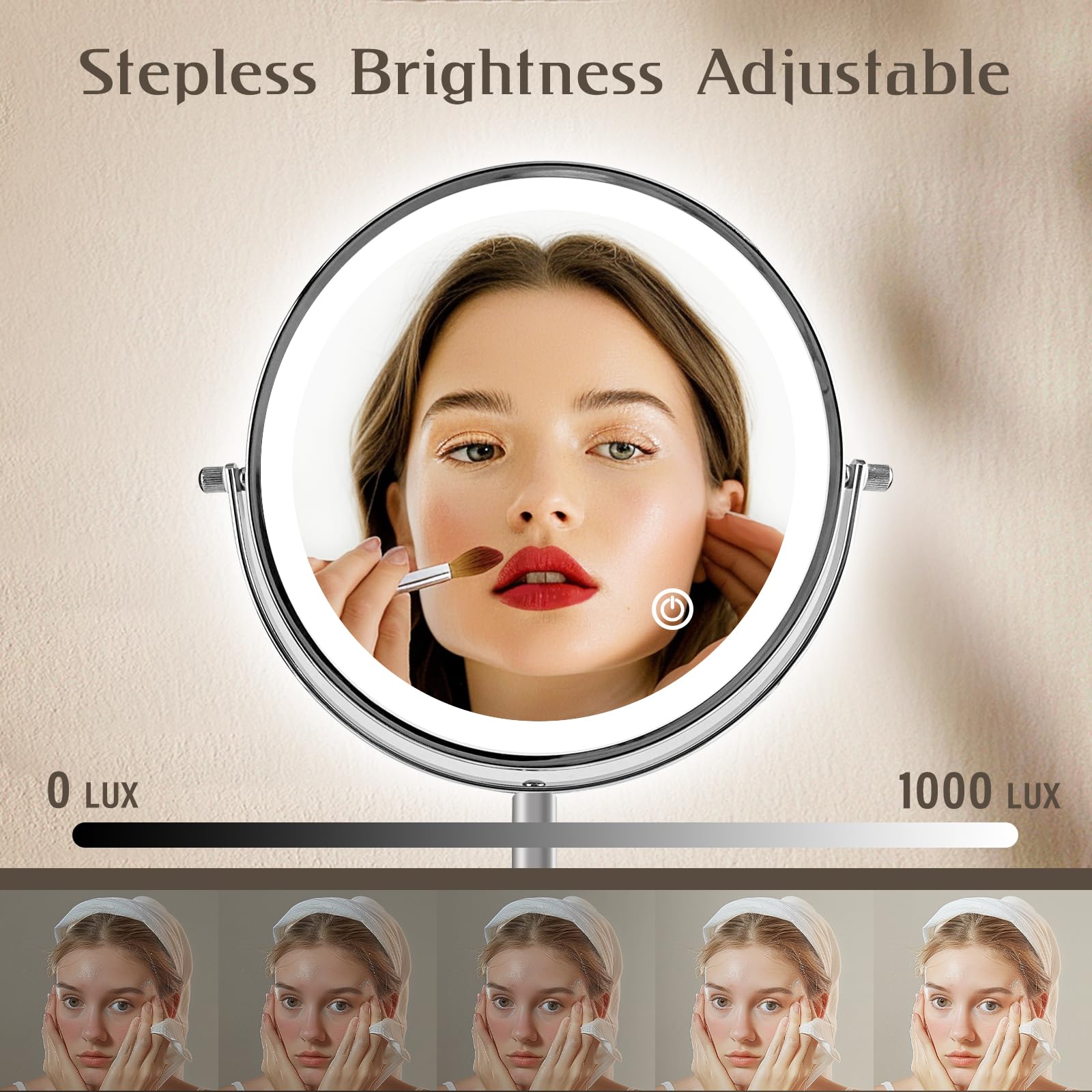 Ysenchan Lighted Makeup Mirror, 8'' Rechargable Led Vanity Magnifying Mirror, Double Sided 5X Manification Mirror With Stand, Co