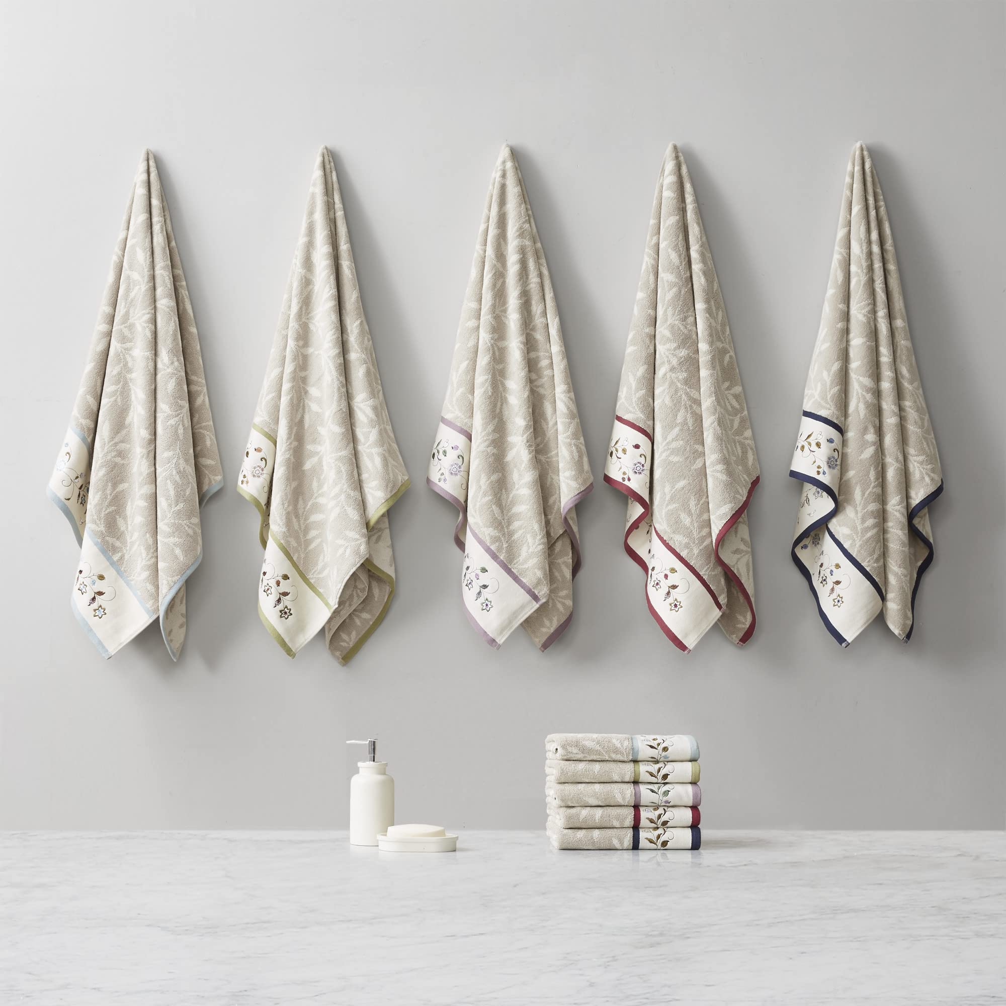 Madison Park Serene 100% Cotton Bath Towel Set Luxurious Floral Decorative Towels For Bathroom Embroidered Cotton Jacquard Desig