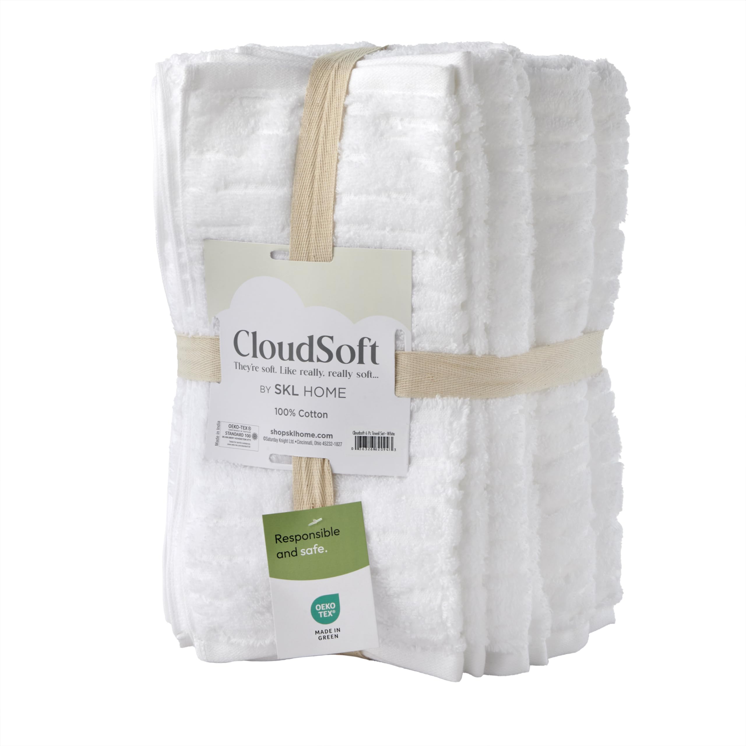 Skl Home Cloudsoft Cotton Luxury 6-Piece Towel Set, White