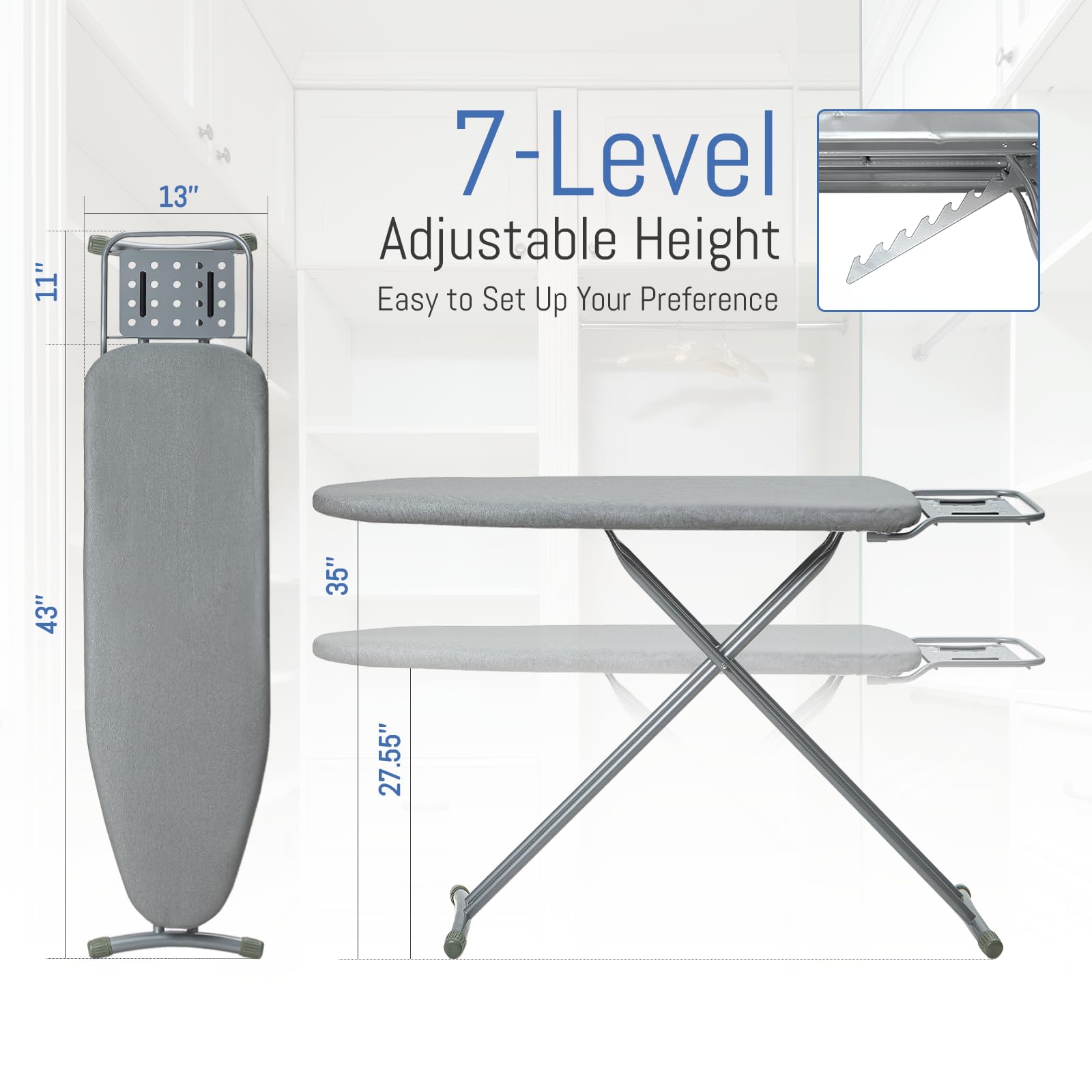 Ironing Board Full Size, Blissboard 43''X13'' Sturdy Heavy Duty Iron Board With Iron Rest, Heat Resistant Cover With Ultra Thick