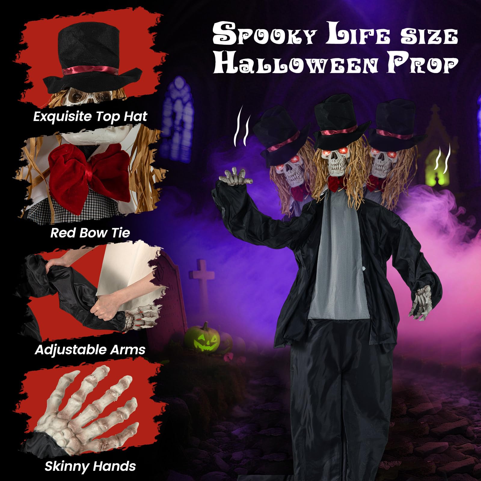 Tangkula Halloween Animatronic Skeleton Groom, 7.2 FT Haunted House Decoration w/Sound-Activated Light-up Eyes, Sounds & Moving