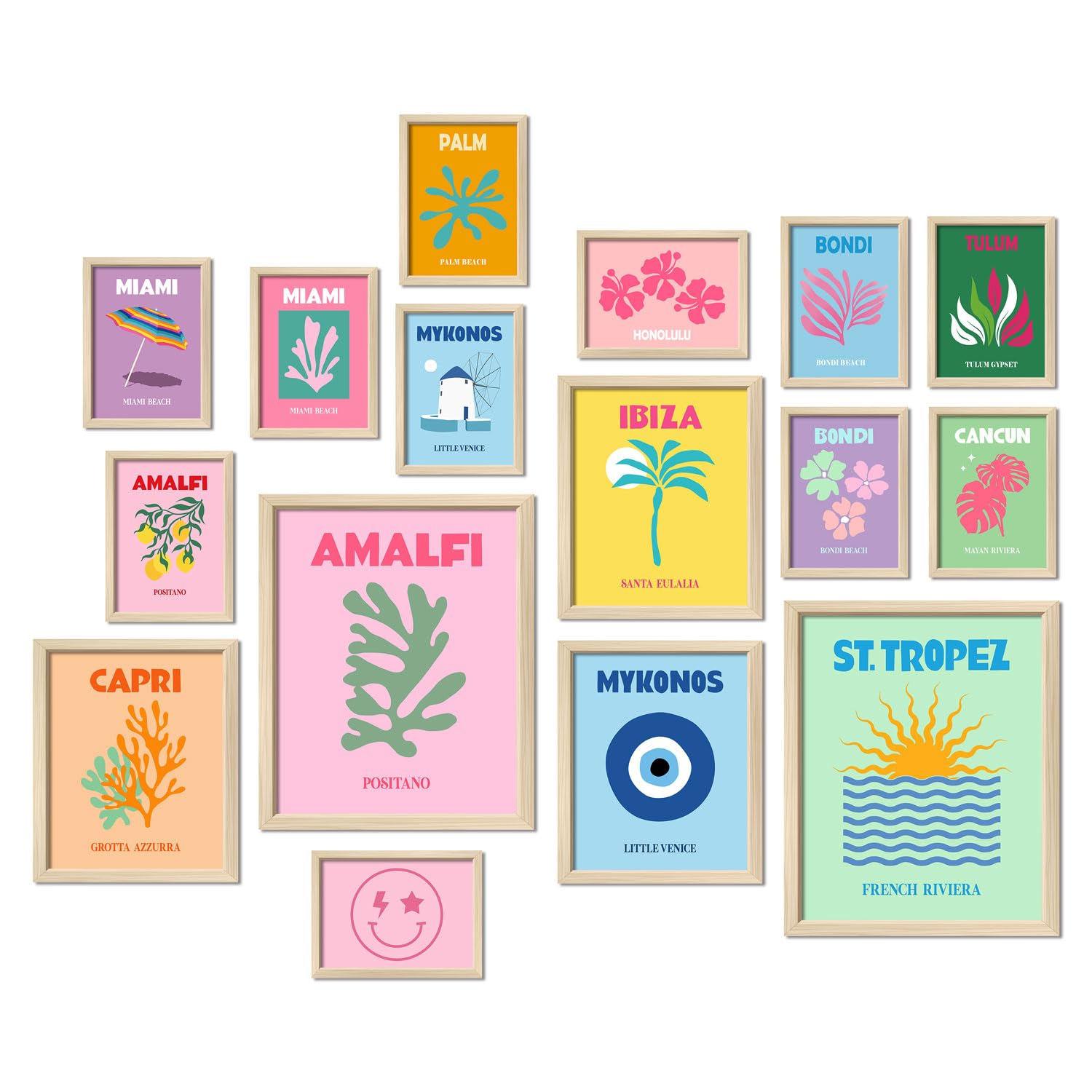 Anerza 16 Pcs Preppy Room Decor, Wall Art Prints For Bedroom, Travel Posters For Room Aesthetic, Wall Collage Kit Pictures For L