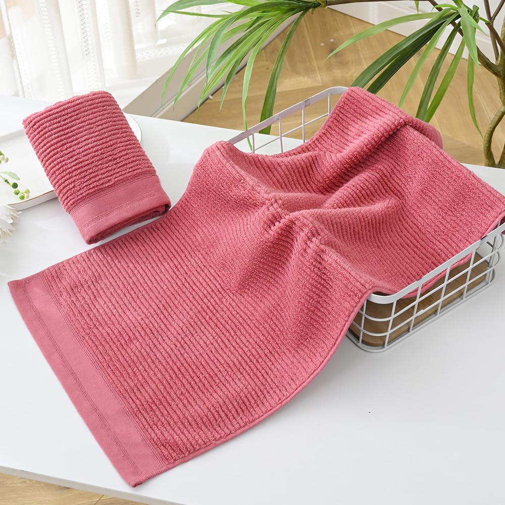 Yiluomo Pink Hand Towel Set Of 2 Ribbed Striped 100% Cotton Quick Dry Soft And Absorbent Bathroom Decorative Hand Towel 13 X 29