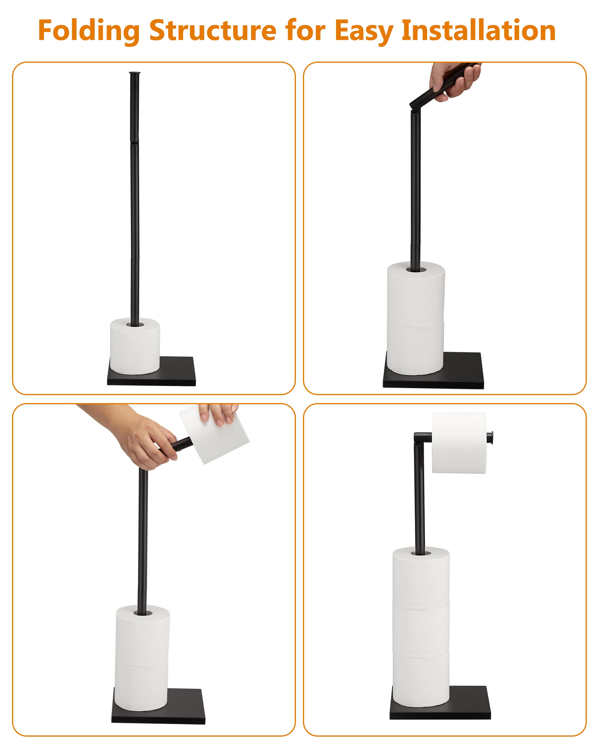 Free Standing Bathroom Toilet Paper Holder Stand with Reserve  Stainless Steel Pedestal Tissue Roll Holder  Black DECLUTTR
