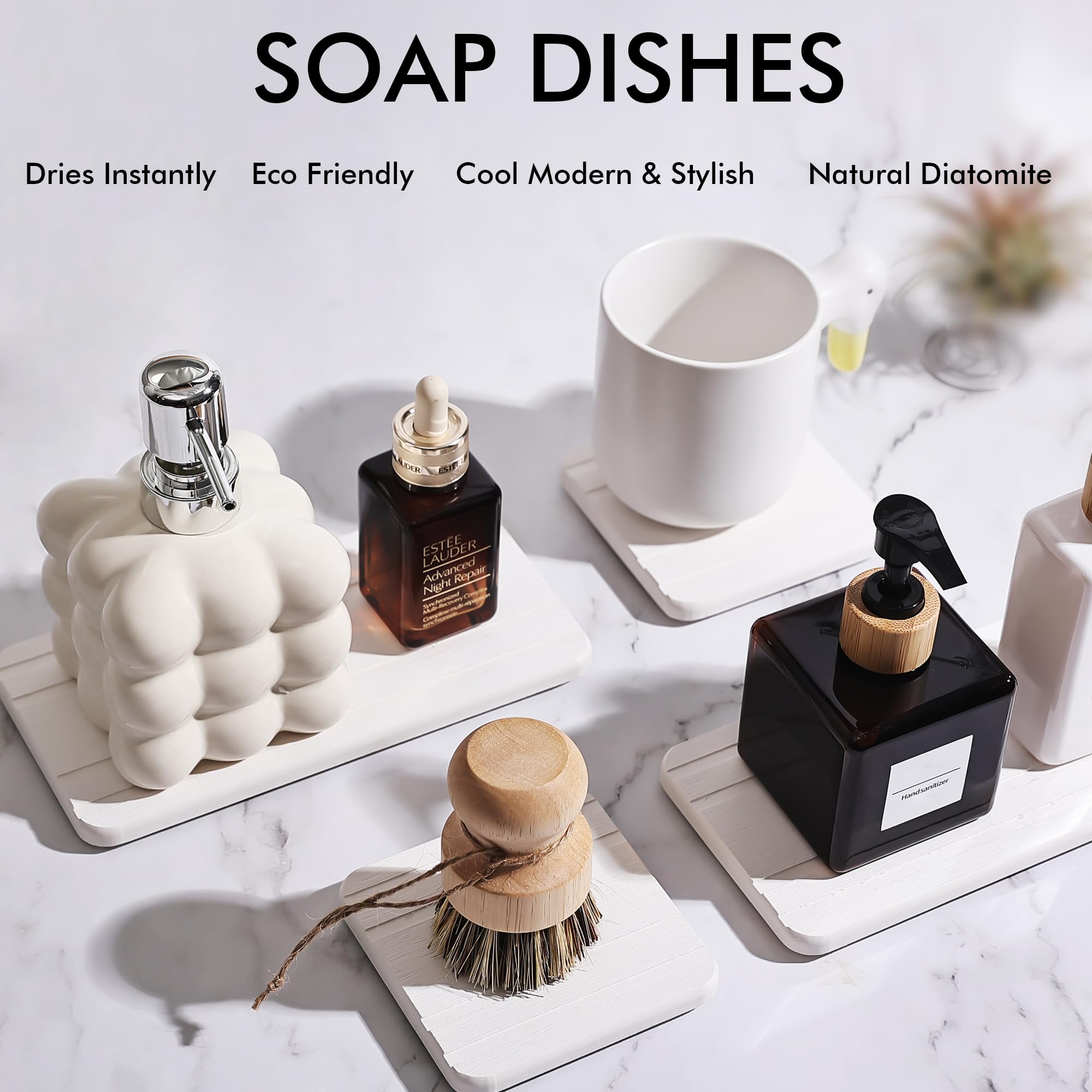 Evory Set Of 4 Water Absorbent Diatomite Tray, Kitchen Soap Tray,Diatomaceous Earth Bathroom Soap Dishes,Sponge Holder For Kitch