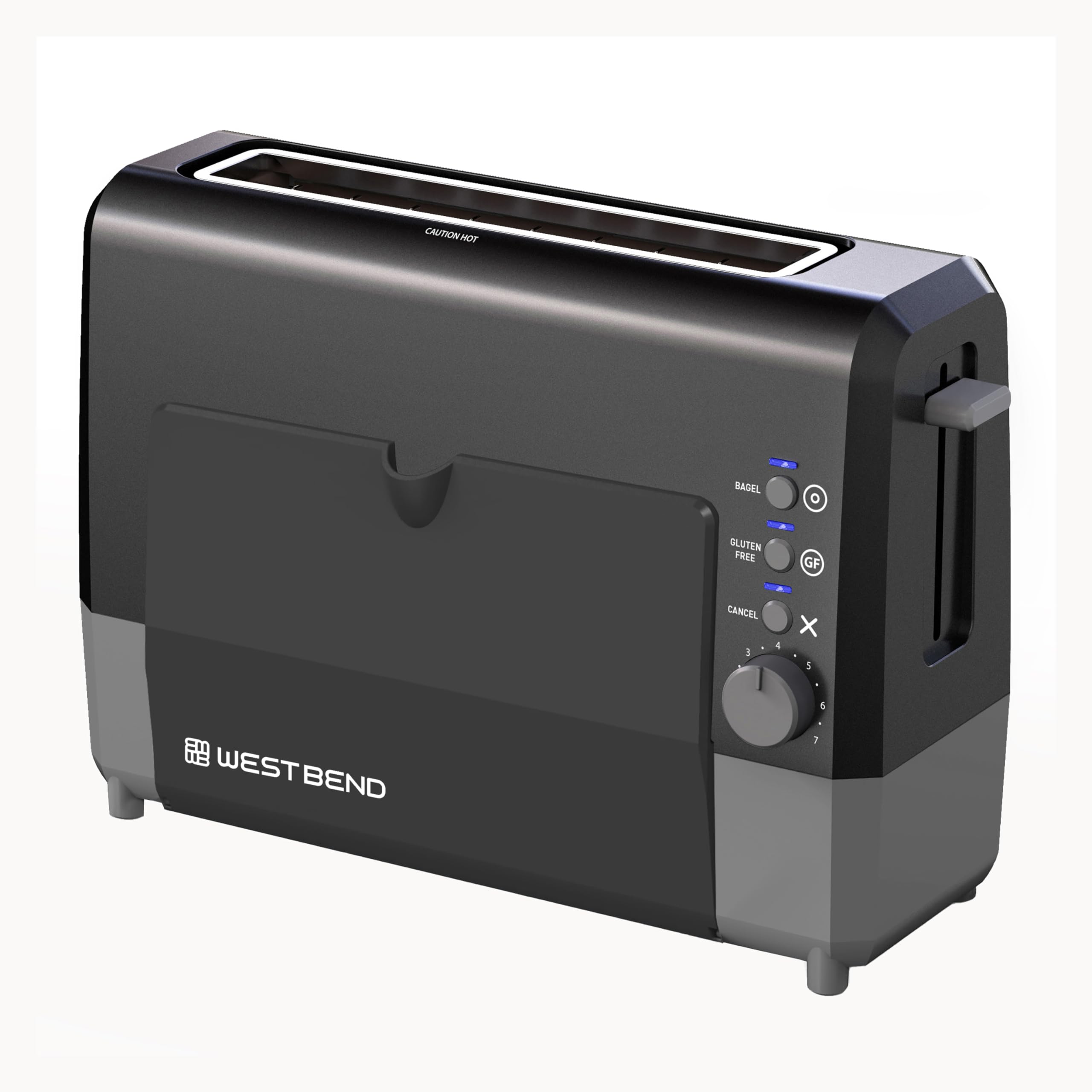West Bend QuikServe Toaster 2-Slice, Black, Bagel & Gluten-Free Settings, 1400-Watts, Cool-Touch Exterior, Model 77224