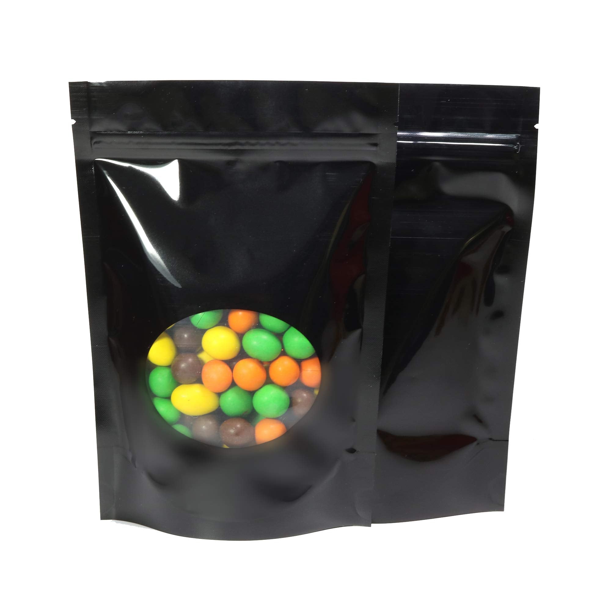 Double-Sided Matte/Glossy Color with Clear Round Window Stand-Up Pouch (100 Bags/Pack) (6.3 x 8.7, Glossy Black)