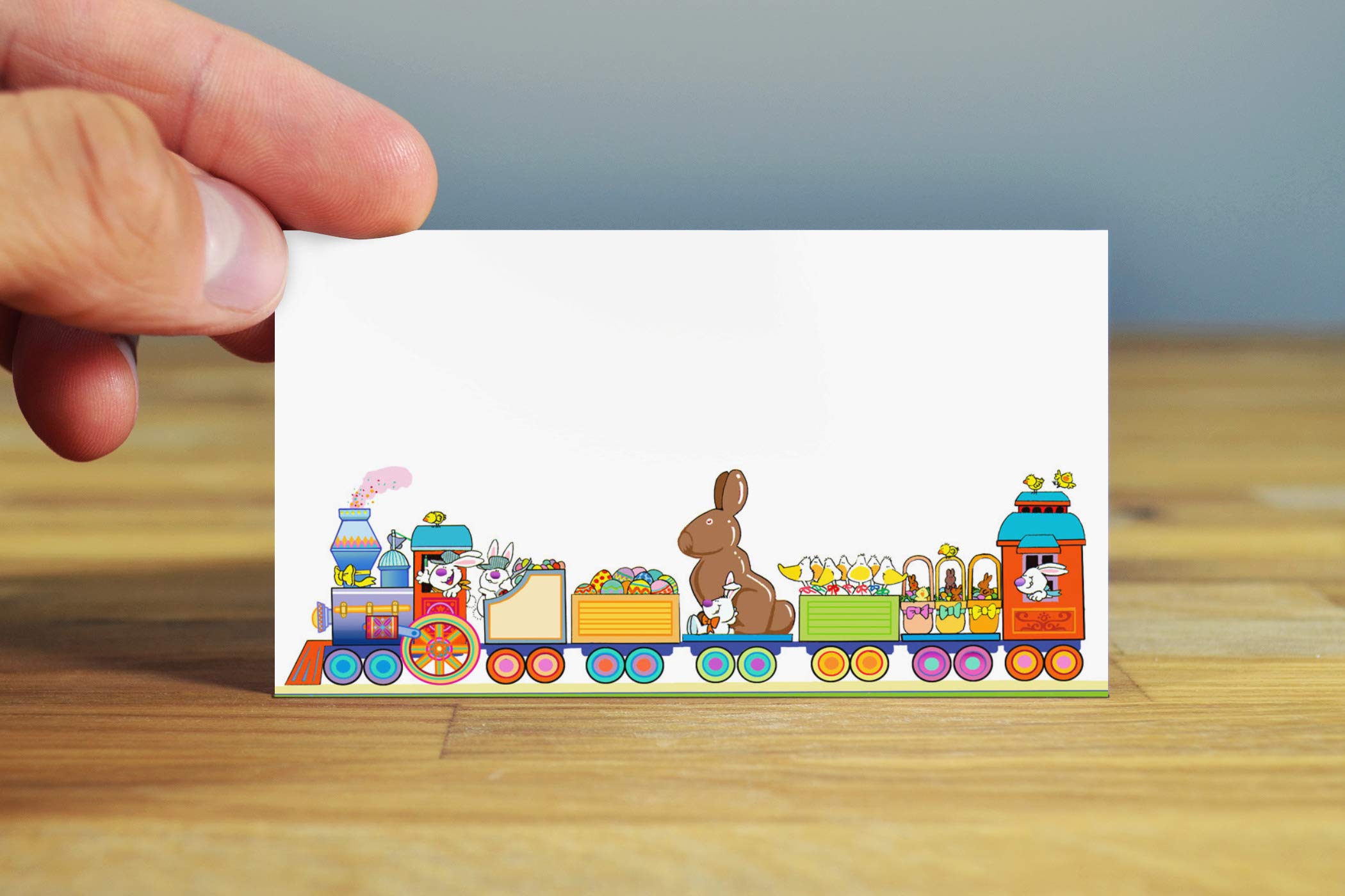 Stonehouse Collection Easter Train Place Cards - 25 Easter Name Cards - Table Tents - Small Gift Cards (Easter Train)