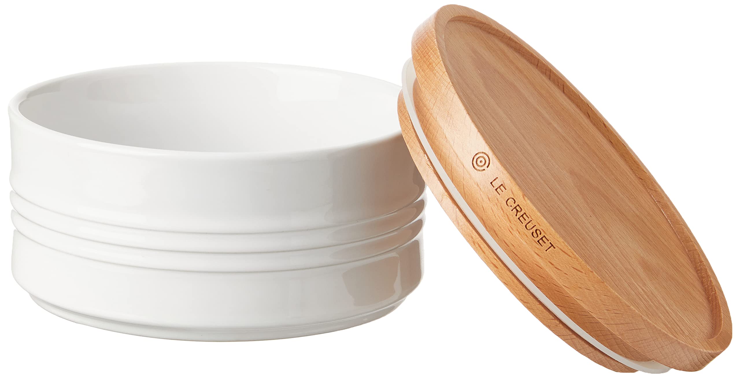 Le Creuset Stoneware Canister With Wood Lid, 23 Oz. (5.5'' Diameter), White