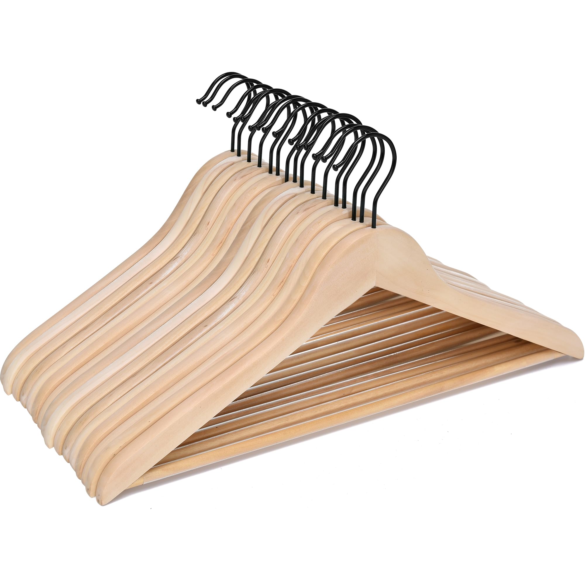 Js Hanger Wooden Coat Hangers, 16 Pack High Grade Wood Suit Hangers With Non Slip Pant Bar - Extra Smooth And Splinter Free, Unv