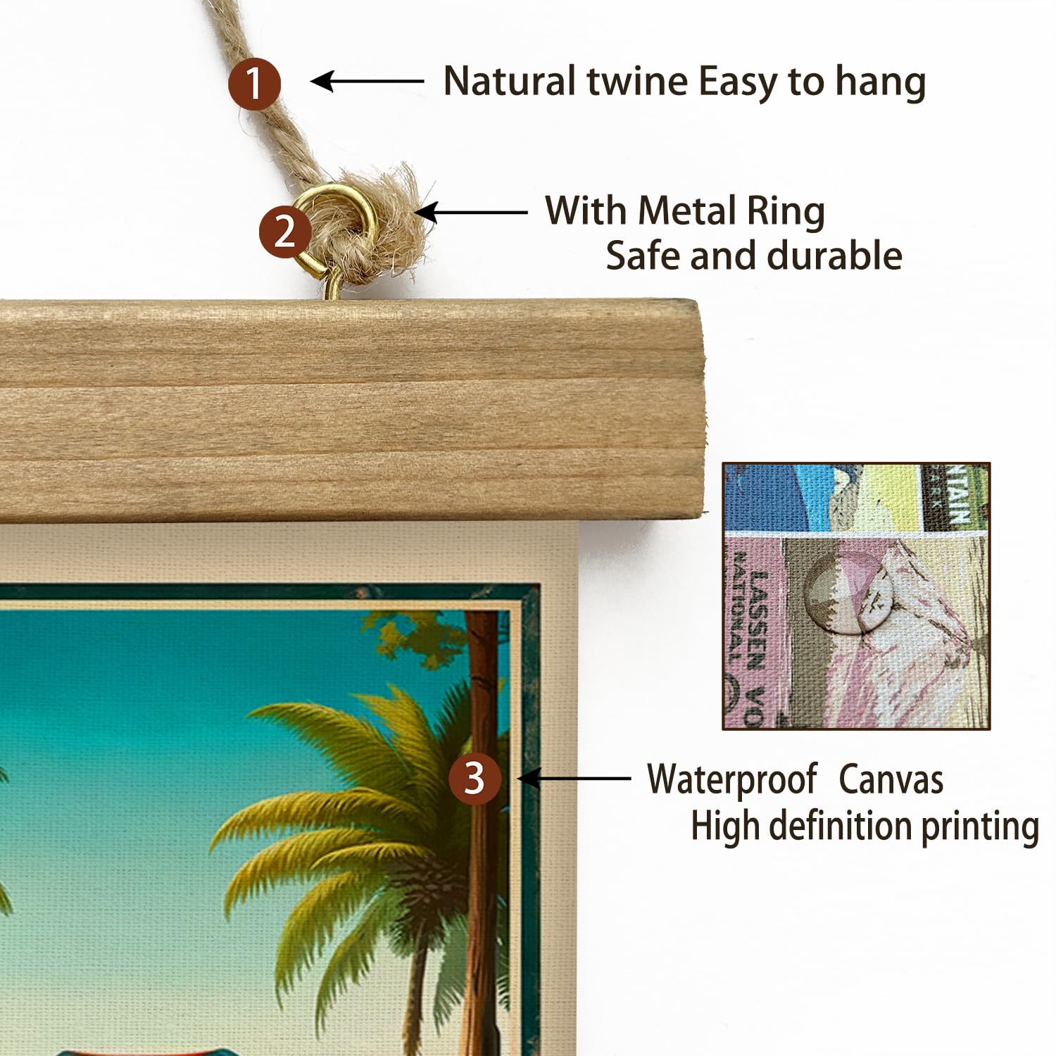 Xiaoaika Vintage Hawaii Volcanoes National Park National Park Travel Poster With Wooden Scroll Frame - Living Room, Bedroom, Hom
