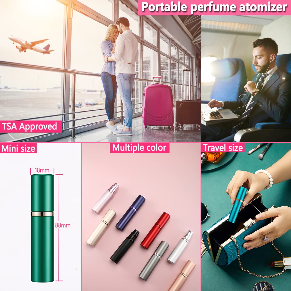 Antokx Travel Perfume Bottle Refillable Atomizer - 2-Pack 5Ml Perfume Atomiser, Pocket Perfume Dispenser, Leakproof Portable Per