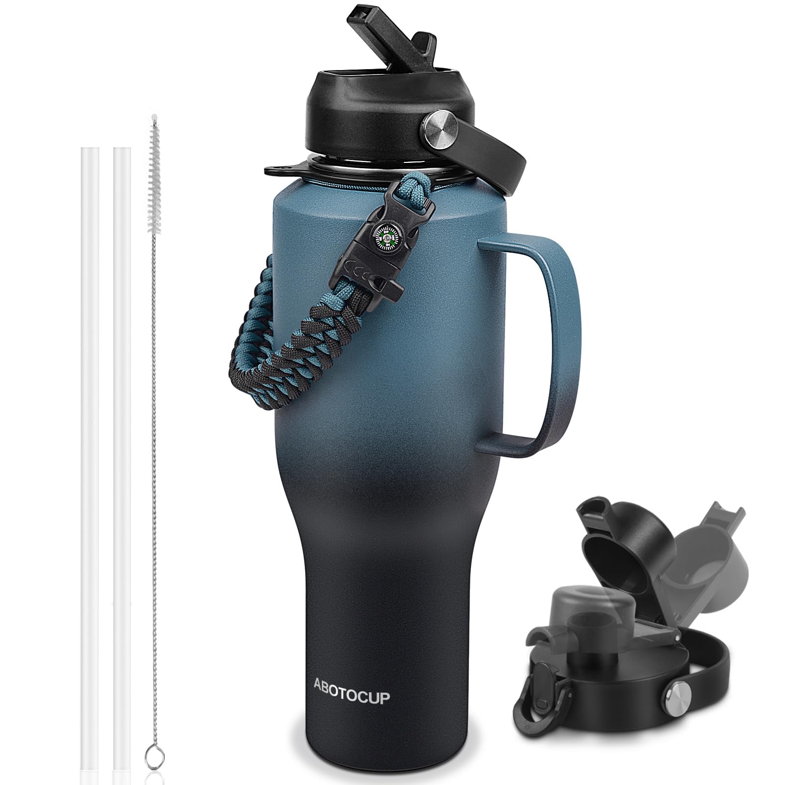 ABOTOCUP Water Bottle 40oz, Insulated Tumblers with Handle & Straw Lid, Insulated Water Bottle Fits in Cup Holder, Double Wall B