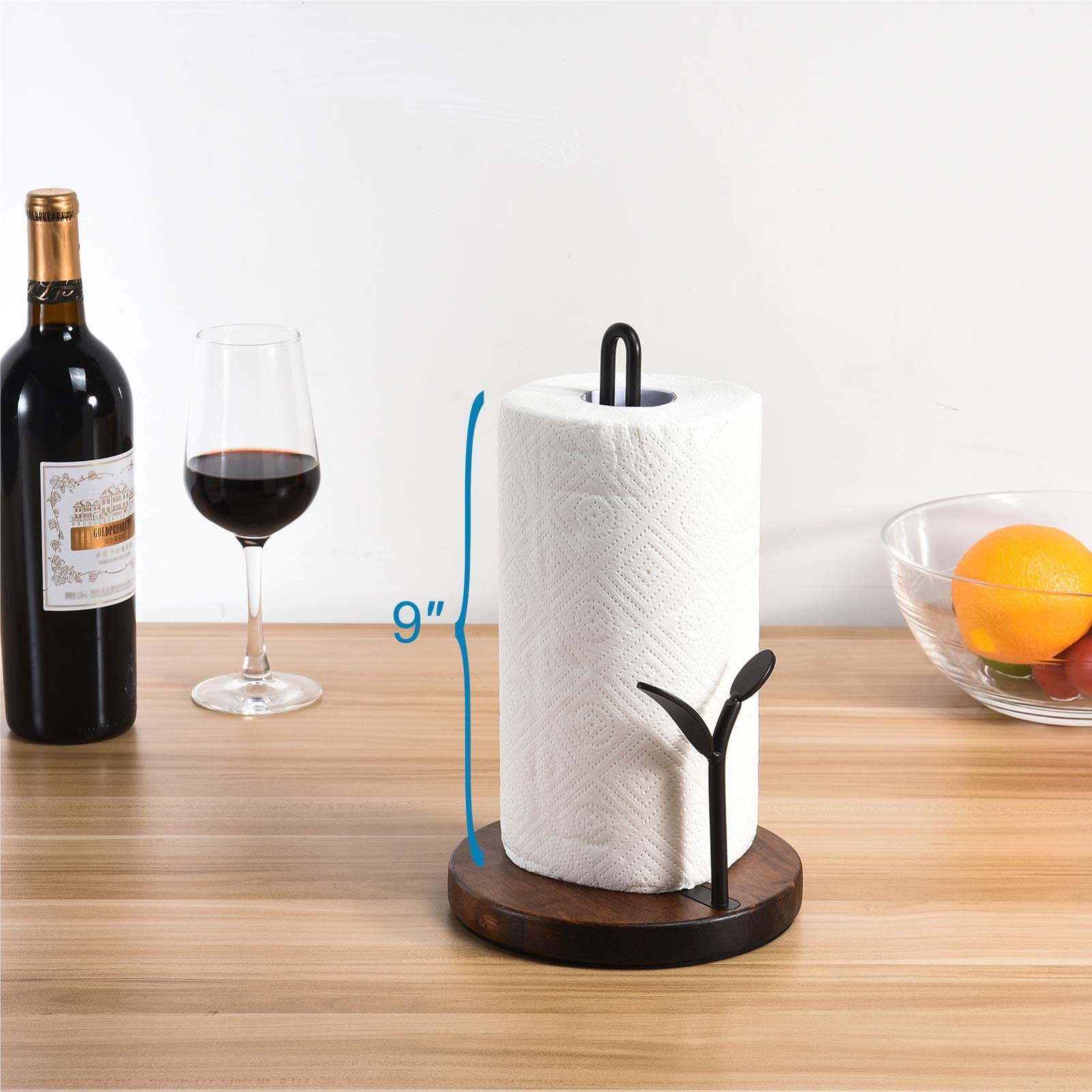 Standing Paper Towel Holder, Kitchen Paper Hanger Rack, Simply Tear Wooden Paper Towel Organizer Roll Dispenser For Cabinet Coun