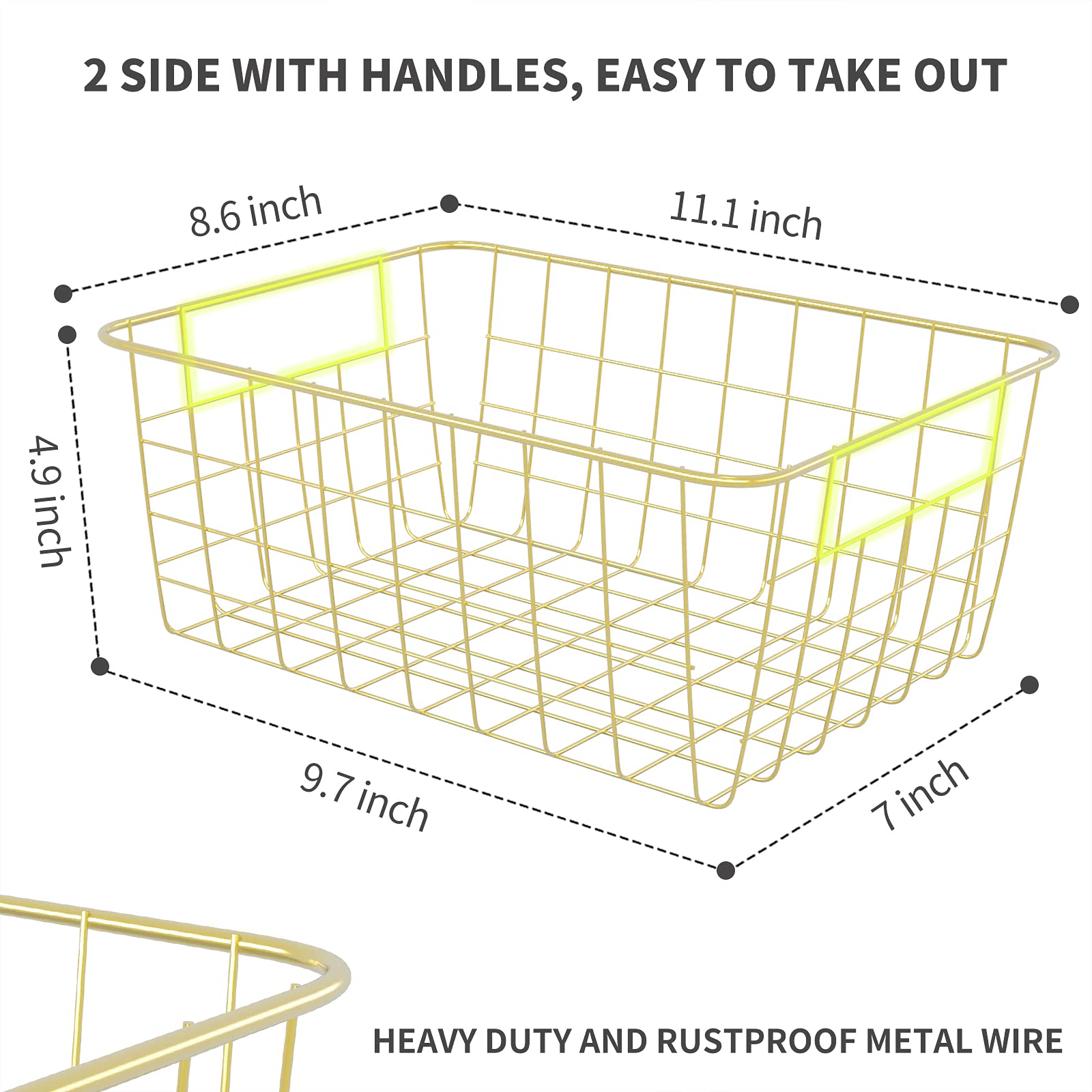 Gold Wire Baskets For Organizing, Metal Storage Baskets With Handles, Sturdiness Small Wire Storage Basket Organizer Bins For Pa