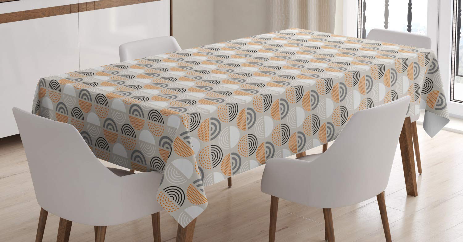 Lunarable Mid Century Modern Tablecloth, Circles Dashes And Blemishes, Rectangular Table Cover For Dining Room Kitchen Decor, 60