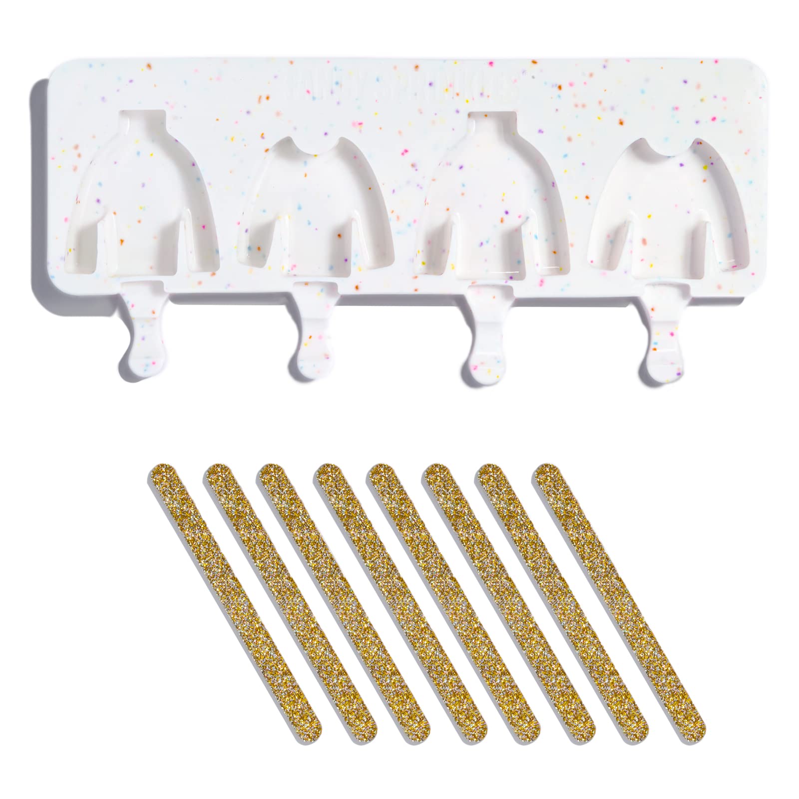 Fancy Sprinkles Clark Sweater Cakesicle Mold, 4 Cavities Reusable Silicone, For Baking & Dessert Decorating, Includes 8 Gold Gli