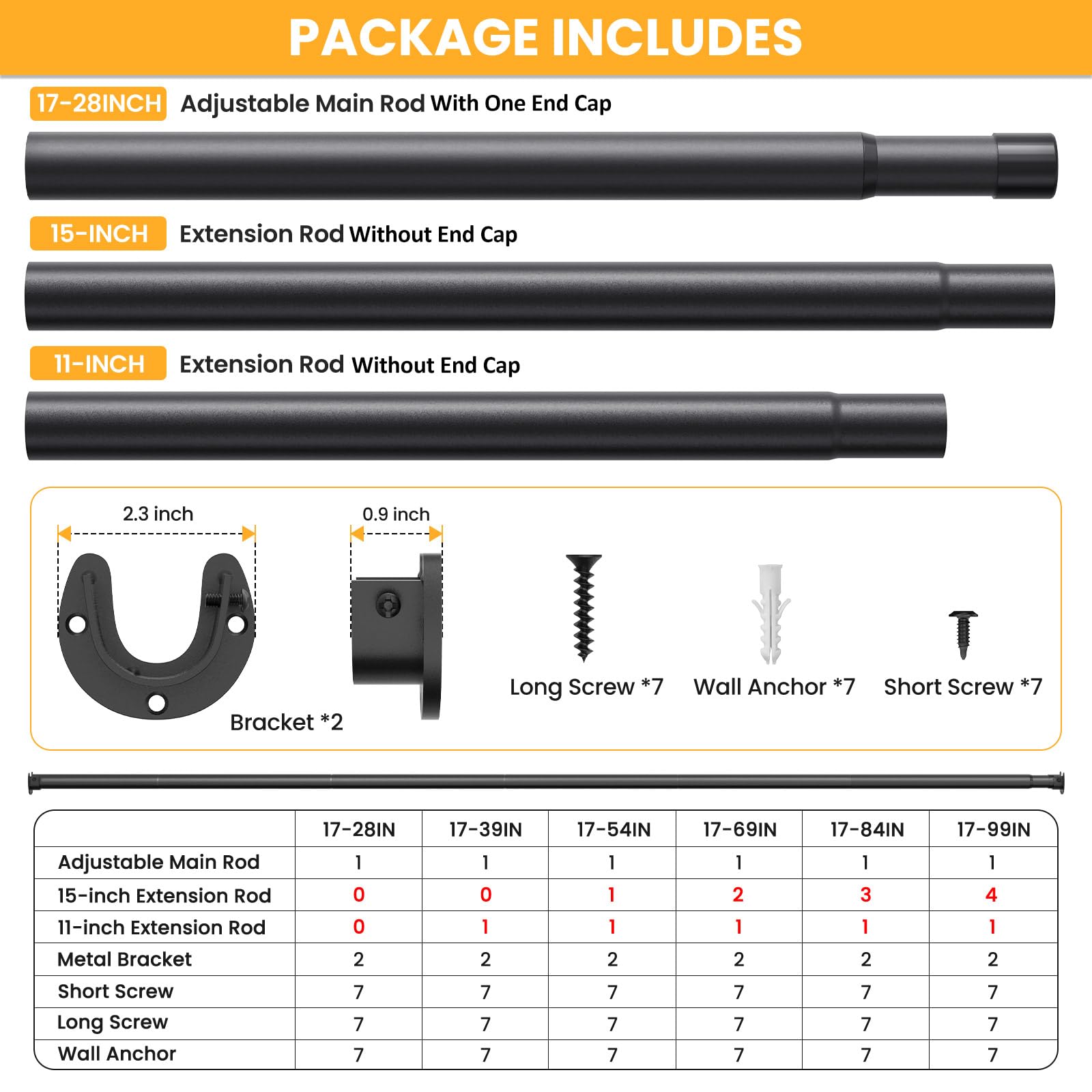 Closet Rods for Hanging Clothes, 17-84 Inch No-Cut Stepless Adjustable Closet Rod, 1.3 Inch Heavy Duty Metal Closet Hanging Rod