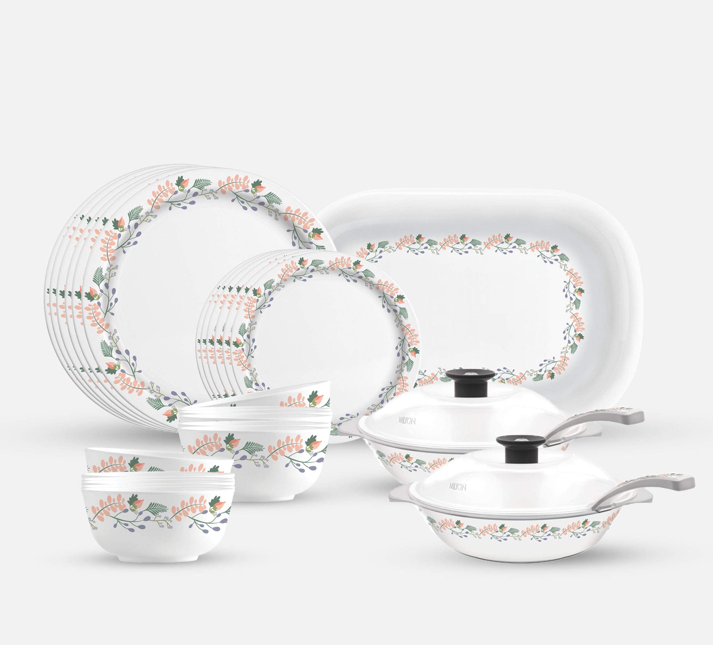 Milton Lissome Round Melamine Dinner Set Of 31 Pcs, Persica, Multicolour